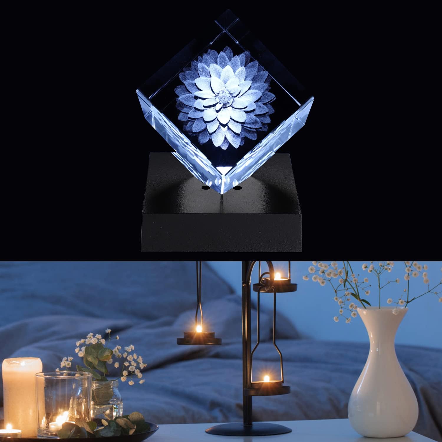 ODM Facmogu LED Lights Base for Crystal 3D Glass Art, Plactic Pedestal Color Show Stand for Crystal Awards, Trophies, Statues, Figurines,USB Powered LED Display Base Stand (White) Custom Logo Service