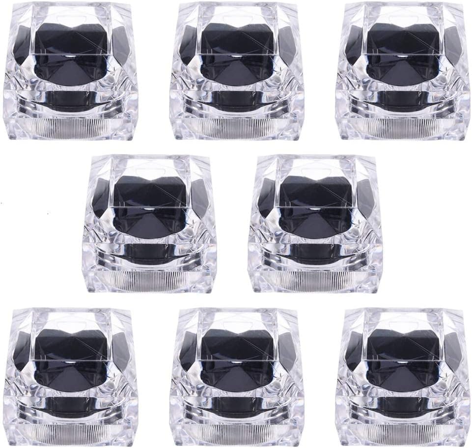 ODM Thickened 12 pcs Clear Crystal Ring Gift Boxes Earrings Jewelry Storage Box Acrylic Display Organizer Case for All Kinds of Ring Earrings Velvet Insert Black, 1.8" x 1.8" x 1.8" Custom Mold Development