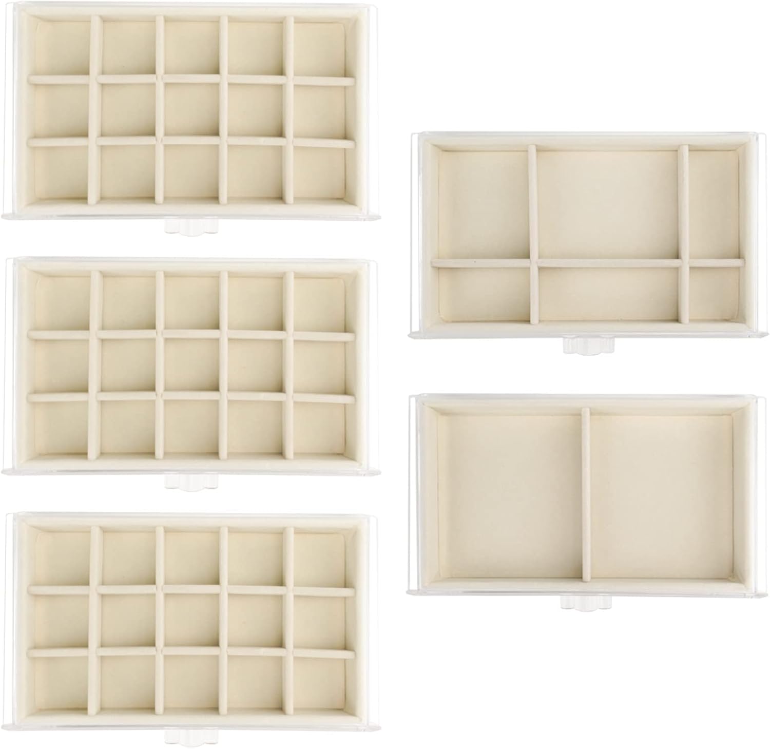 Direct Manufacturer Acrylic Jewelry Box with 5 Drawers, Clear Earring Storage Organizer Display Case for Women Girls, Beige Low MOQ