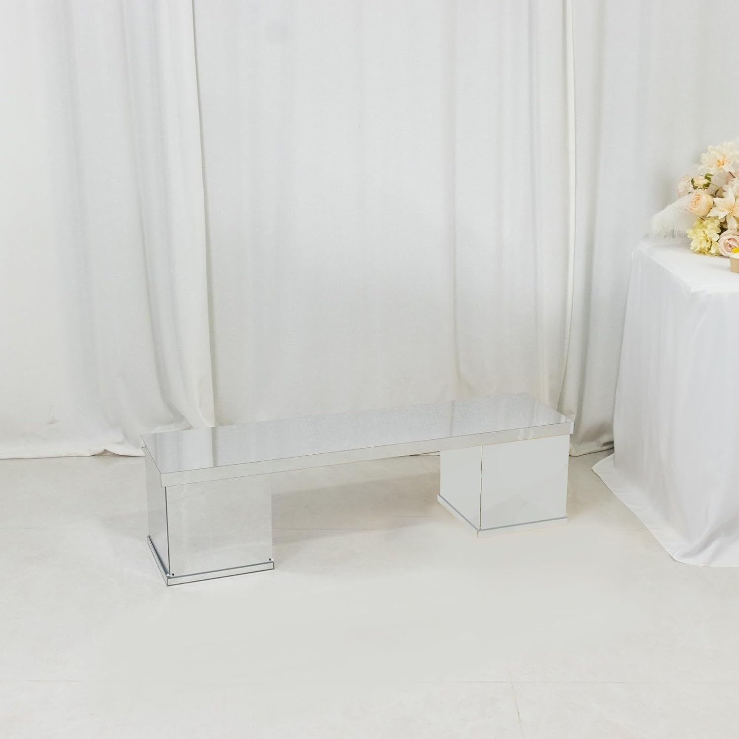 Private Label Efavormart Silver Plexiglass Connector Plate for Rectangular Pillar Pedestal Stands, 4mm Thick Mirror Finish Acrylic Table Top Bridge with Protective Film 46"x12" OEM Wholesale Manufacturer