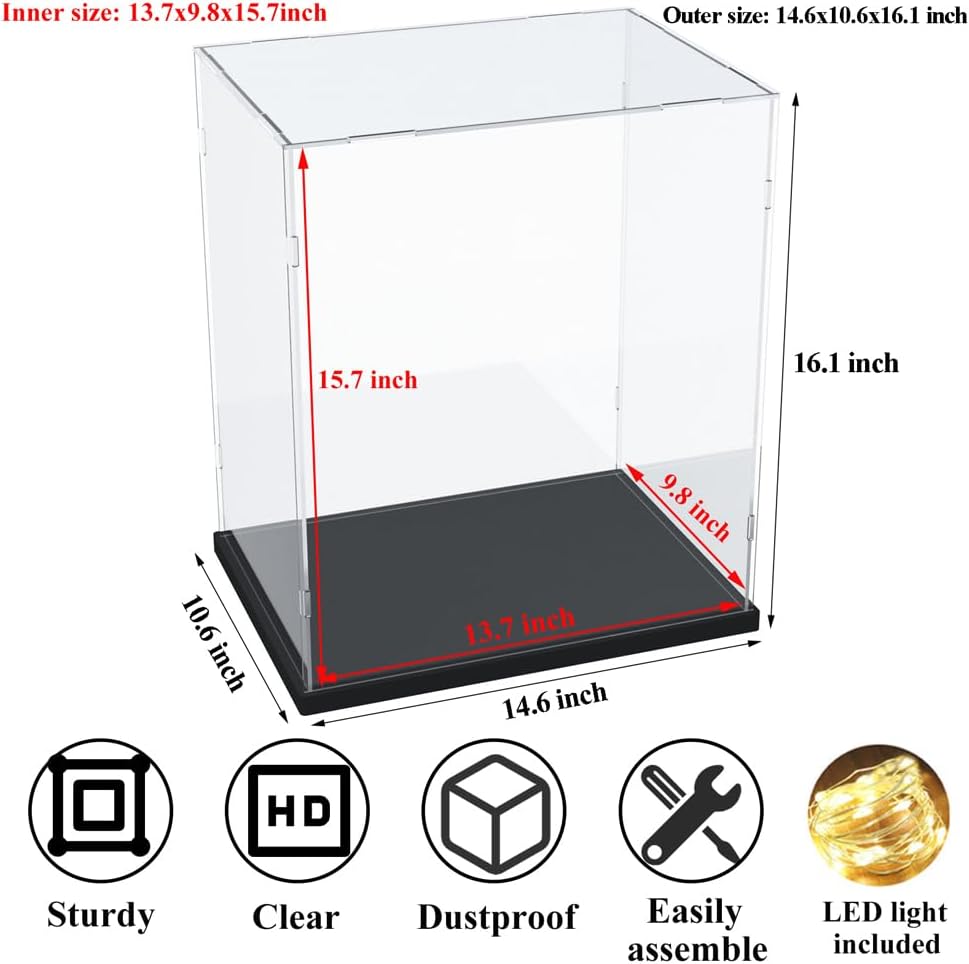 ODM DuvinDD Assemble Acrylic Display Case for Collectibles Countertop Clear Lego Display Box Dustproof Protective Acrylic Boxes for Display Action Figure Toys Showcase with Thick Base (13.7x9.8x15.7inch) Custom Logo Service