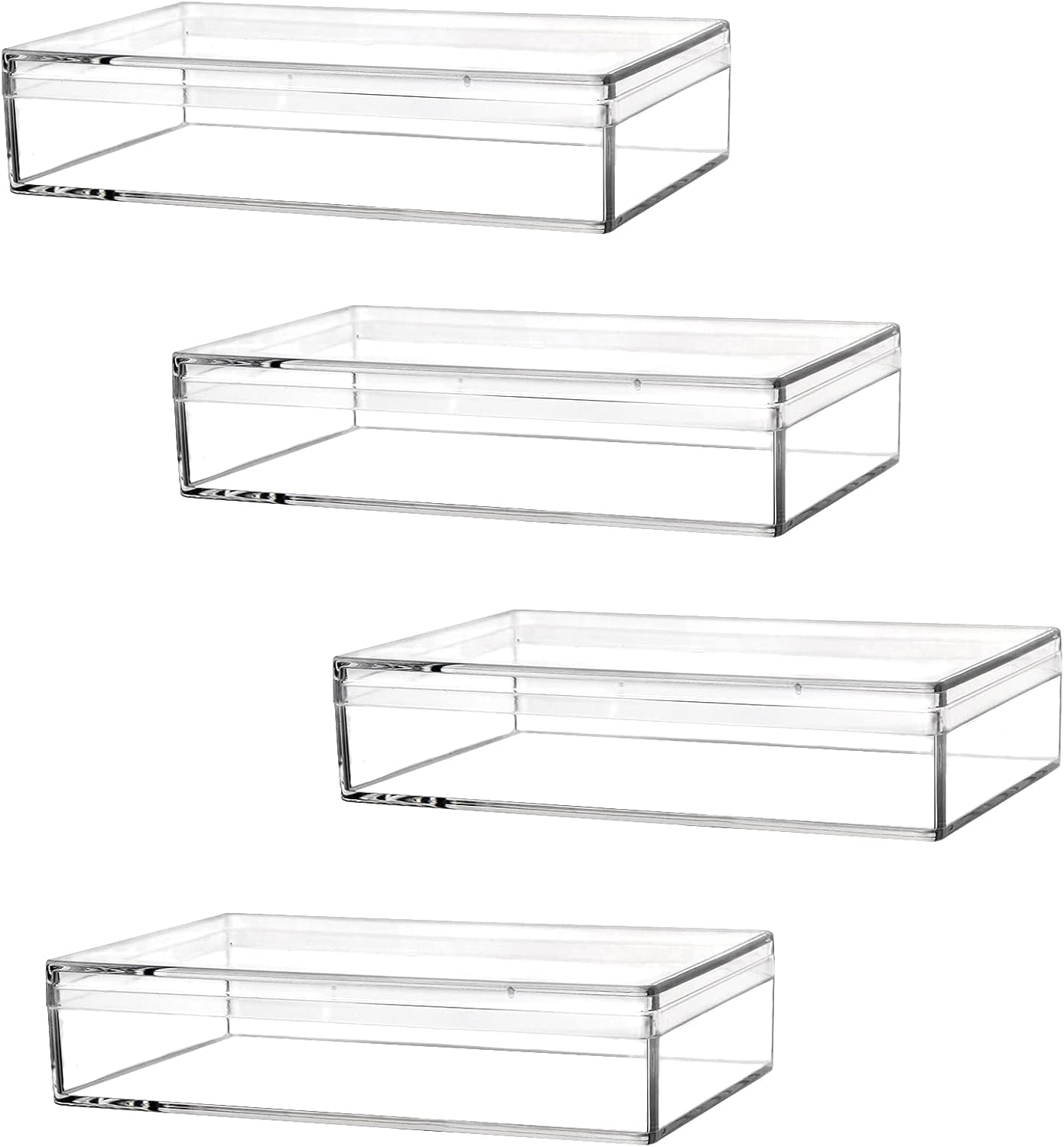 dedoot Clear Acrylic Box with Lids, 4 Pack 4.3x2.7x1 Inch Clear Acrylic Plastic Square Cube Storage Candy Box Containers for Wedding, Party, Treats, Coin, Jewelry Accessories