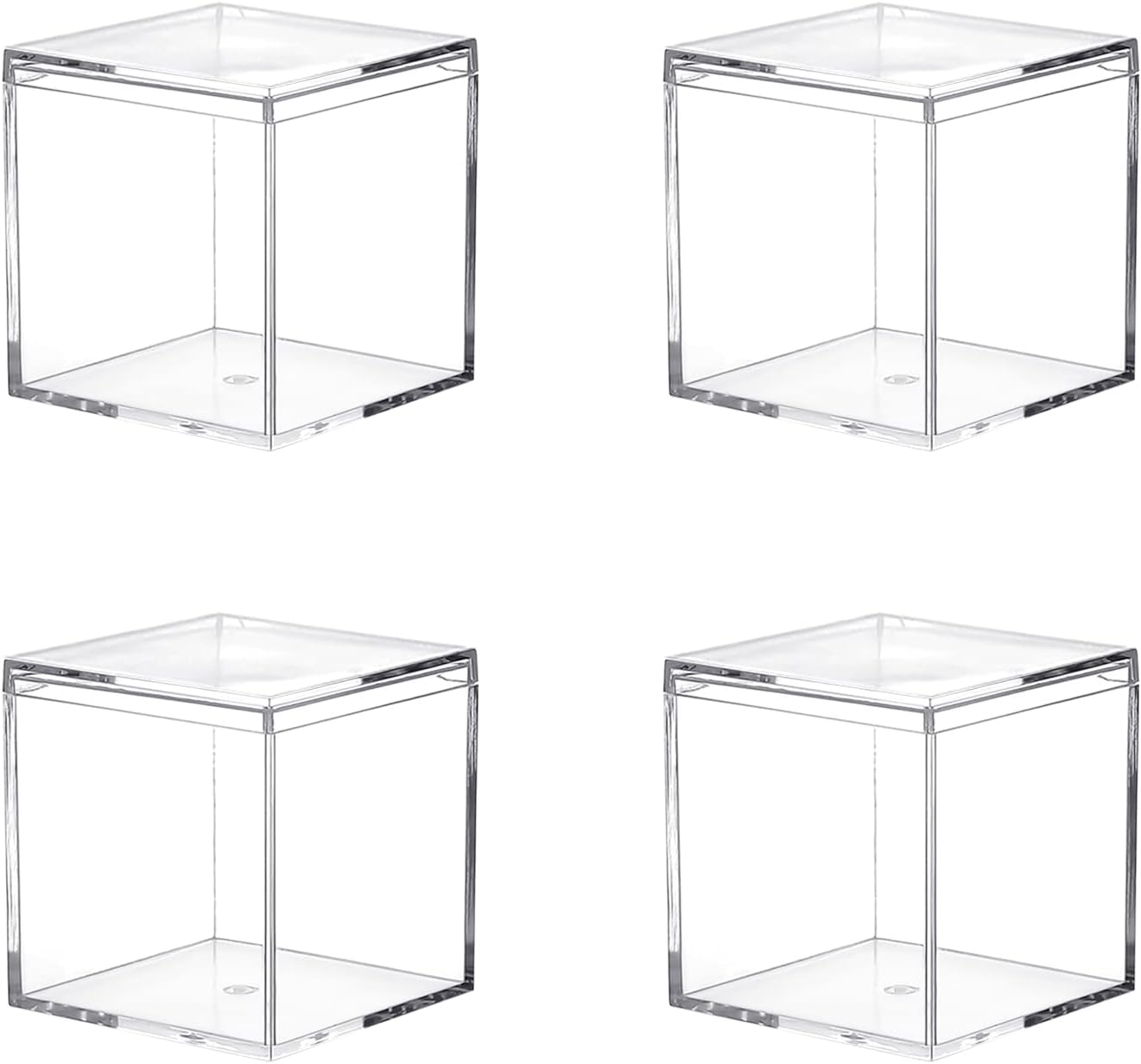 Acrylic Box with Lid, 4 Pack Clear Acrylic Box with Lid Plastic Square Cube Containers BoxesStorage Box 1.77x1.77x1.77Inch/45X45X45mm for Candy Pill and Tiny Jewelry