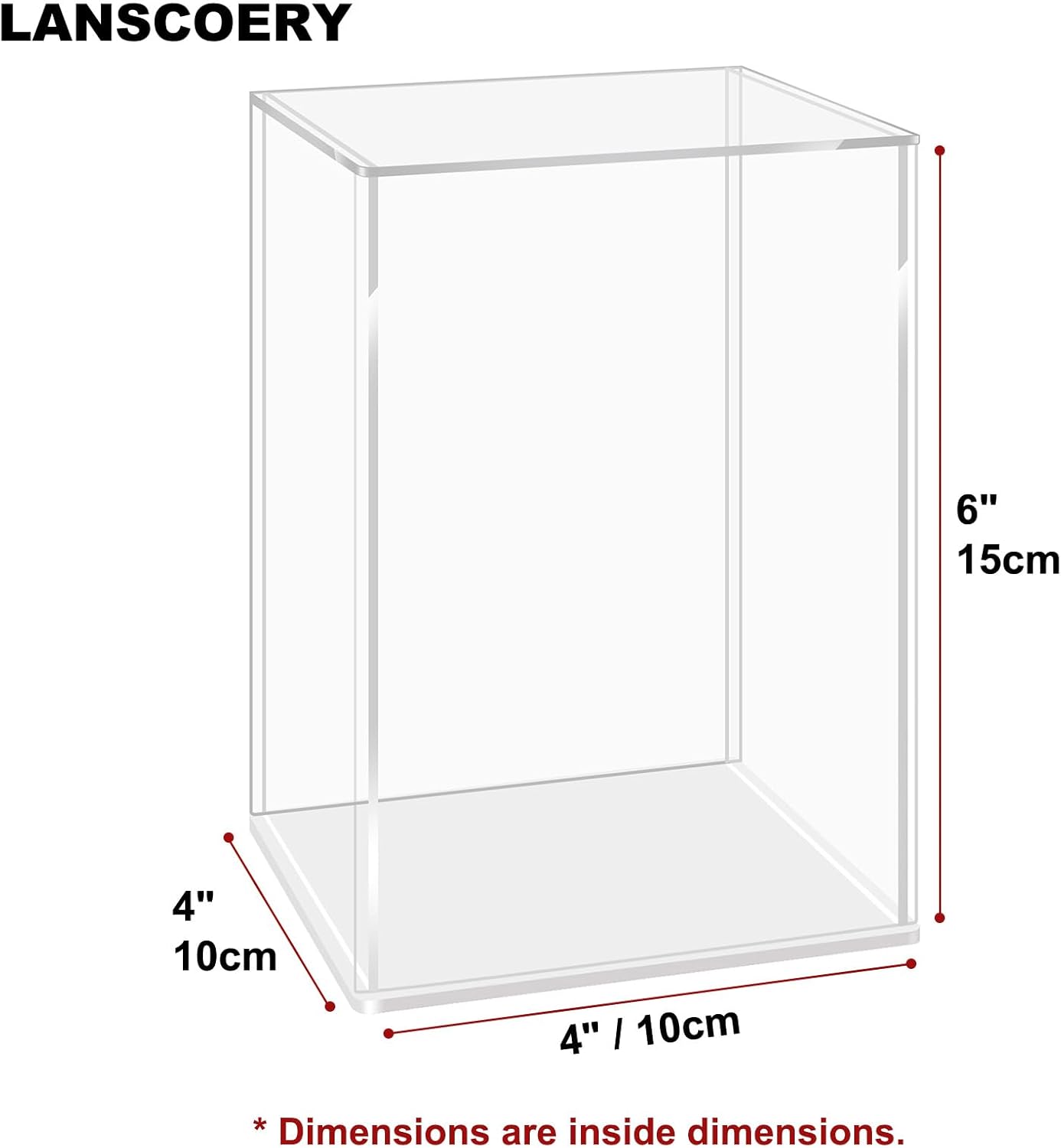 Private Label LANSCOERY Acrylic Display Case, Assemble Small Showcase Display Box for Collectibles, with Dustproof & Seamless Display Design, 4x4x6inch White Base OEM Wholesale Manufacturer
