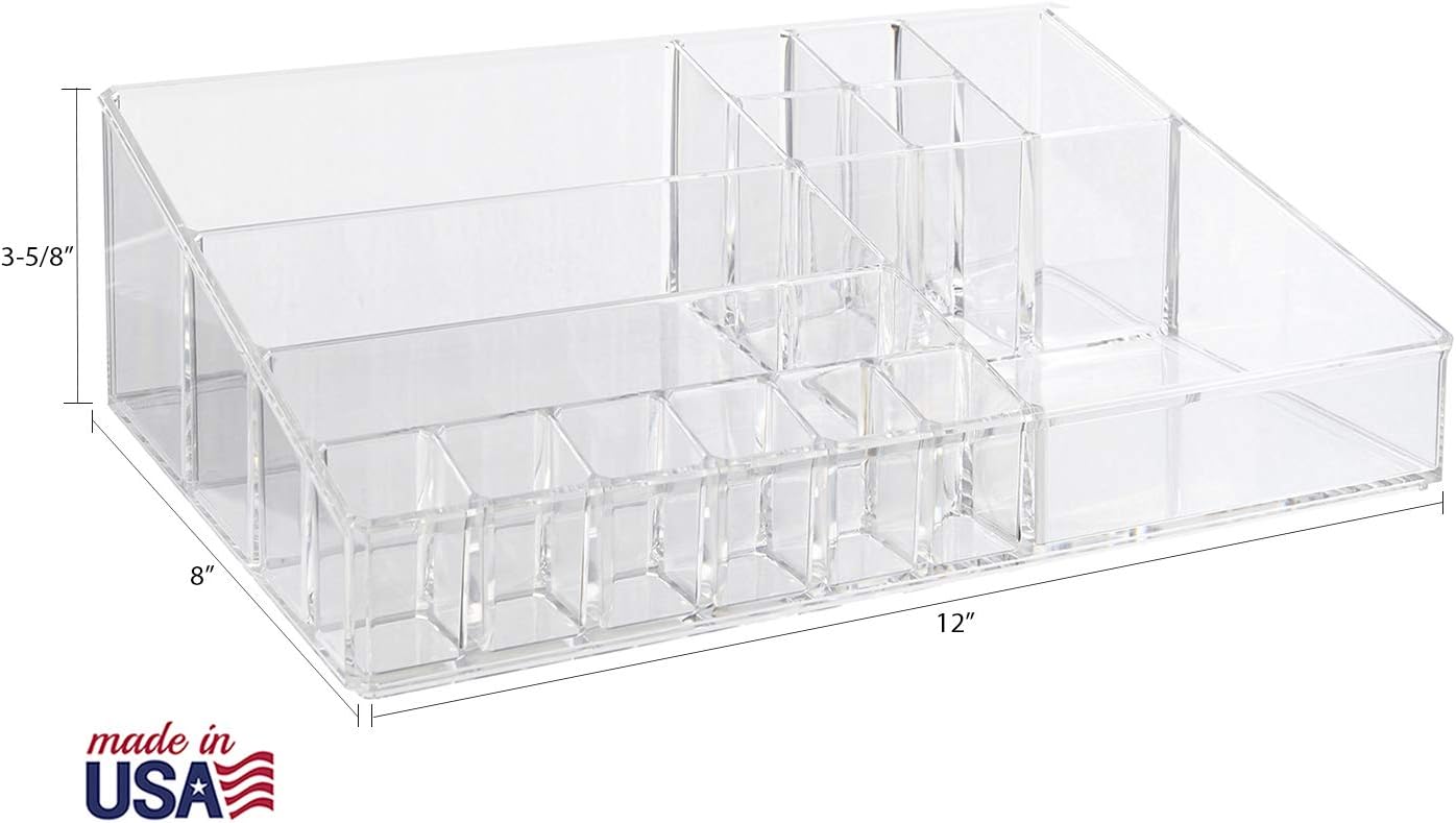 Private Label STORi Audrey Clear Vanity Makeup Organizer | 15-Compartment Holder for Brushes, Eyeshadow Palettes, & Beauty Supplies | Stacks on Audrey Storage Drawers | Made in USA Factory Direct Price