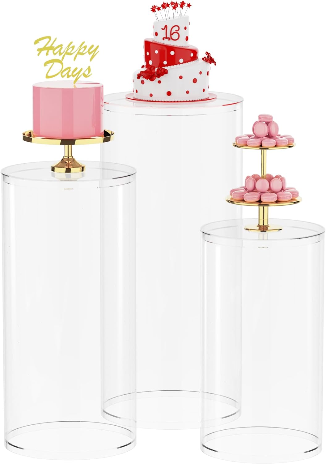 Wokceer Cylinder Pedestal Stands for Party 3Pcs Large Round Cylinder Tables for Parties Pedestal Stand Display Plinth Pillars for Wedding Birthday Party Art Decor 35.4"",29.5"",23.6"" H, Clear D