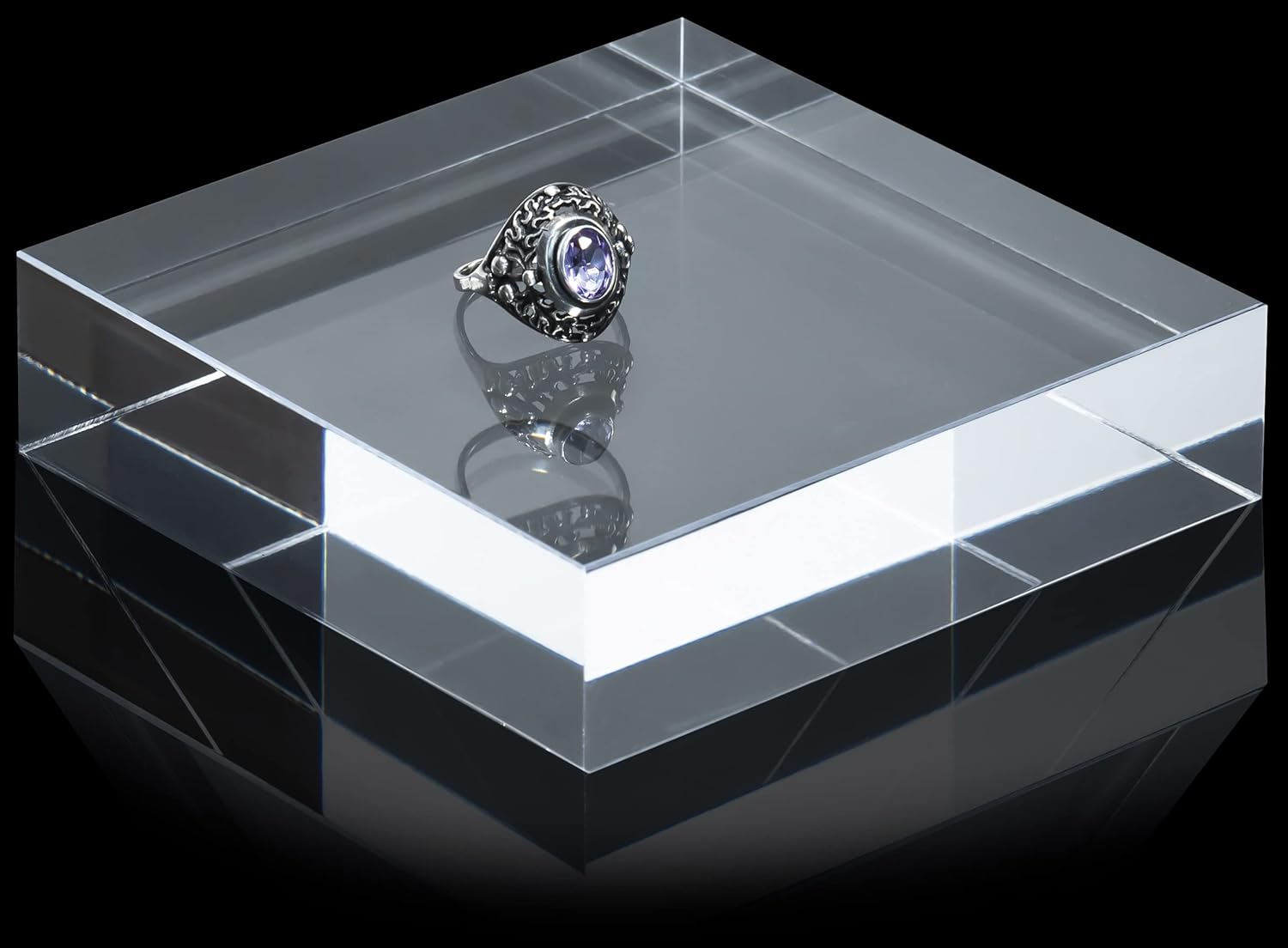 ODM Red Co. Crystal Clear Polished Solid Acrylic Cube Jewelry Display Stand Pedestal Riser, 1” X 4” x 4” Custom Logo Service