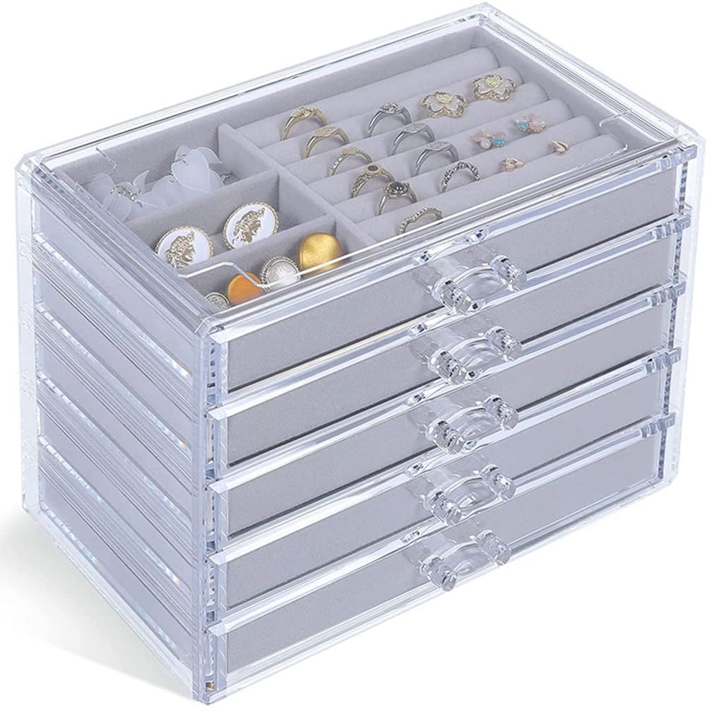 Direct Manufacturer Clear Jewelry Box Acrylic Velvet Jewelry Organizer, Jewelry Tray Drawer Organizer, Necklace Storage Jewellery Display Trays Box for Dresser, Jewelry Drawer Dividers Container Low MOQ
