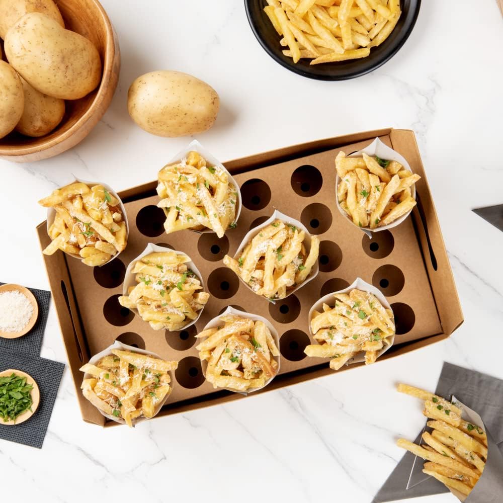 Private Label Restaurantware Cone Tek 14.2 x 8.3 x 5.9 Inch Paper Cone Holders 10 Sturdy Cone Holders - With Handles 30 Slots Kraft Paper Confetti Cone Stand Box Tray For Weddings or Parties Wholesale Manufacturer