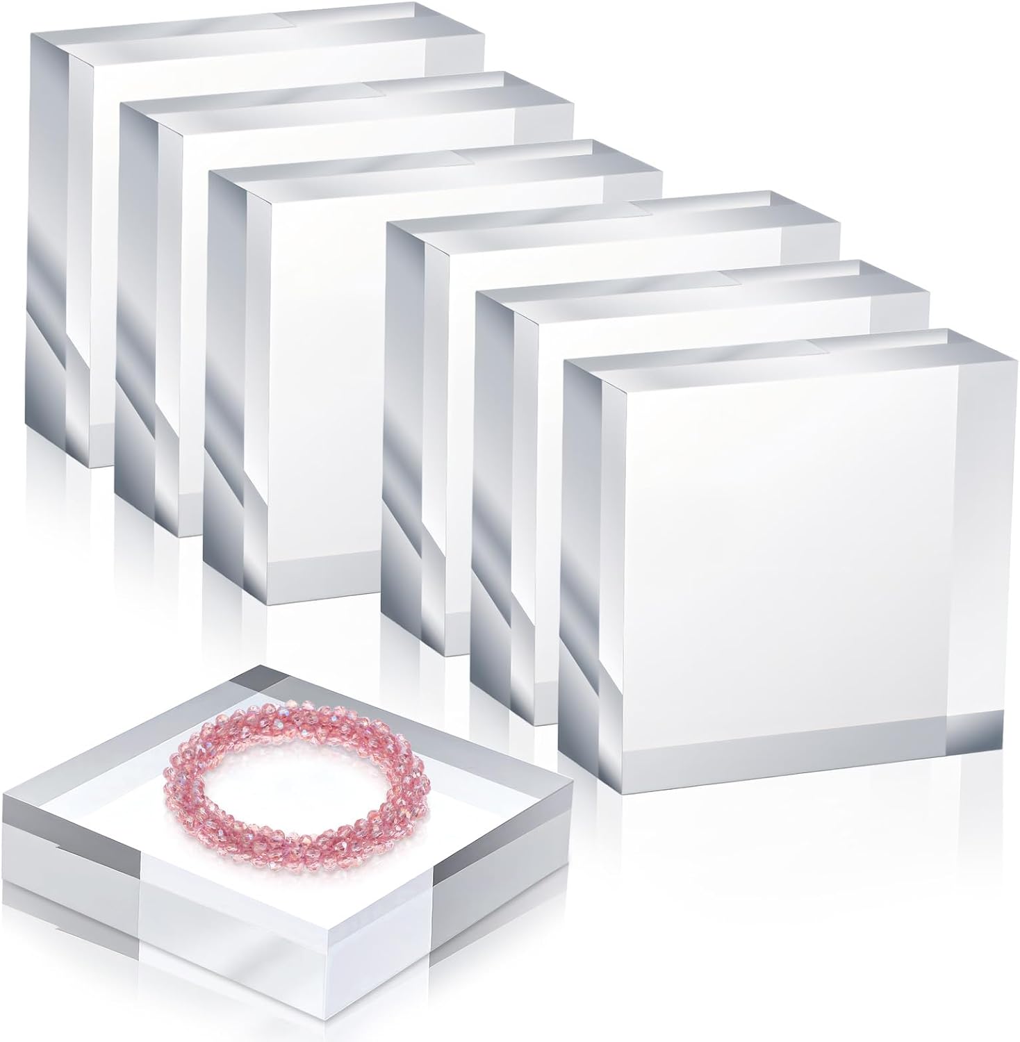 DIVINA VITAE 6 Pieces Acrylic Blocks 4 x 4 x 1 Inch Clear Acrylic Square Display Block Lucite Blocks Clear Polished Cube Risers Solid Jewelry Display Pedestal Stand Ring Showcase Holder Base