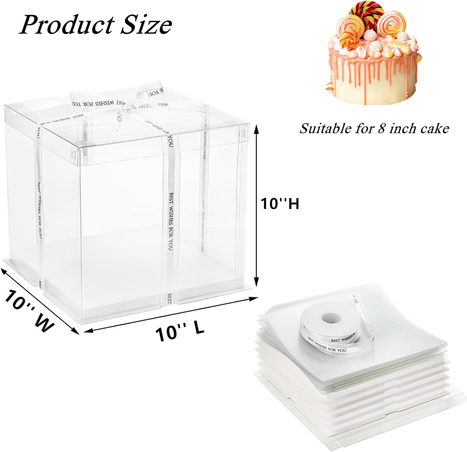 ODM 6 Pcs Clear Cake Box with Ribbon 2-Layer 10x10x10 Inch, Transparent Cake Carrier Box with Lids, PET Tall Cake Packaging Boxes, Clear Gift Boxes for Birthday, Wedding and Festival Party Custom Mold Development