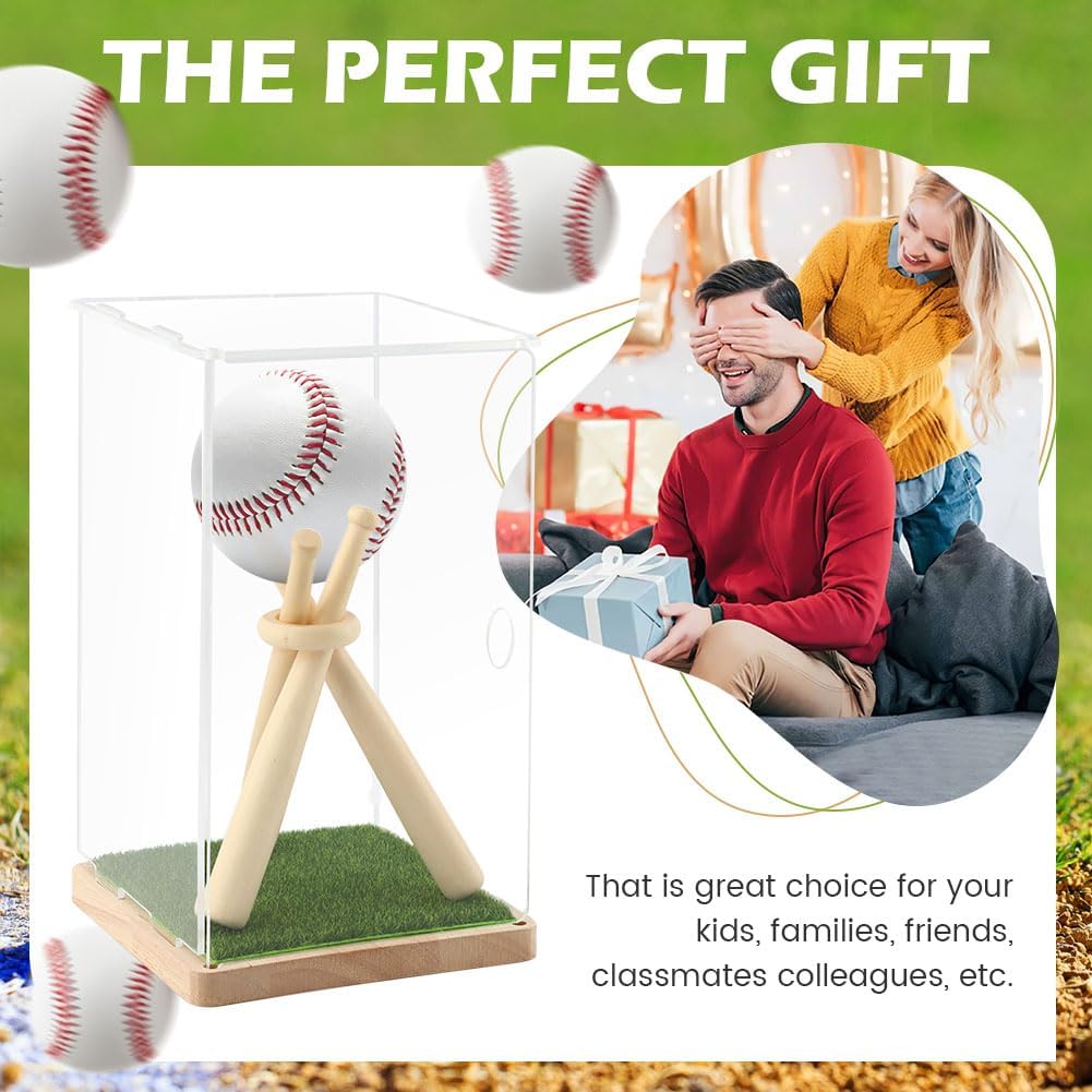 ODM Baseball Display Case with Stand Holder, Acrylic Box with Grass Pad Memorabilia Showcase Holder, Wooden Base for Balls, Autographed/Memorabilia Signed Baseball Clear Case Cube(Color:Clear) Custom Logo Service