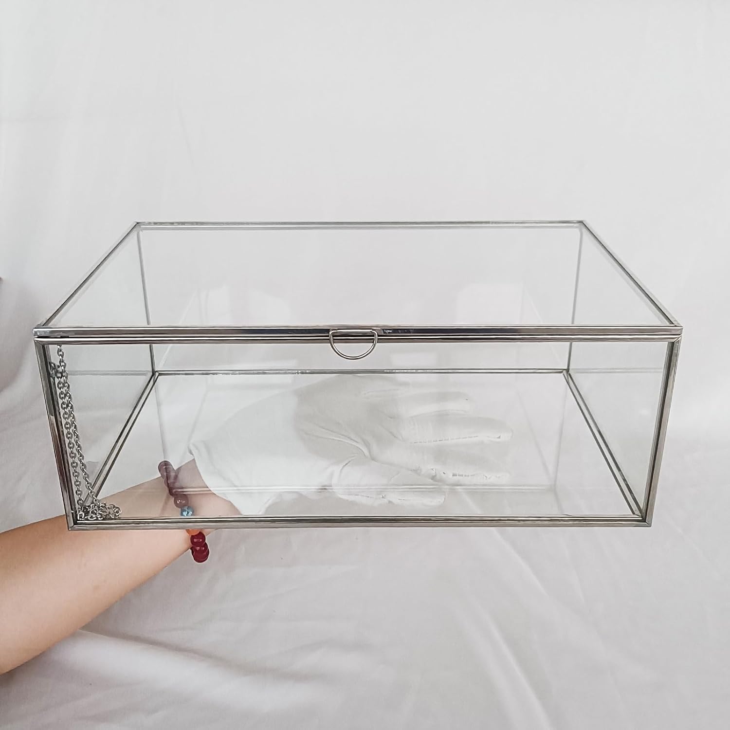 ODM HighFree Vintage Glass Box with Lid - Clear Jewelry Glass Display Box Keepsake Box - Home Decor Decorative Box for Trinket Rings Bracelet (Silver, Large) Custom Mold Development