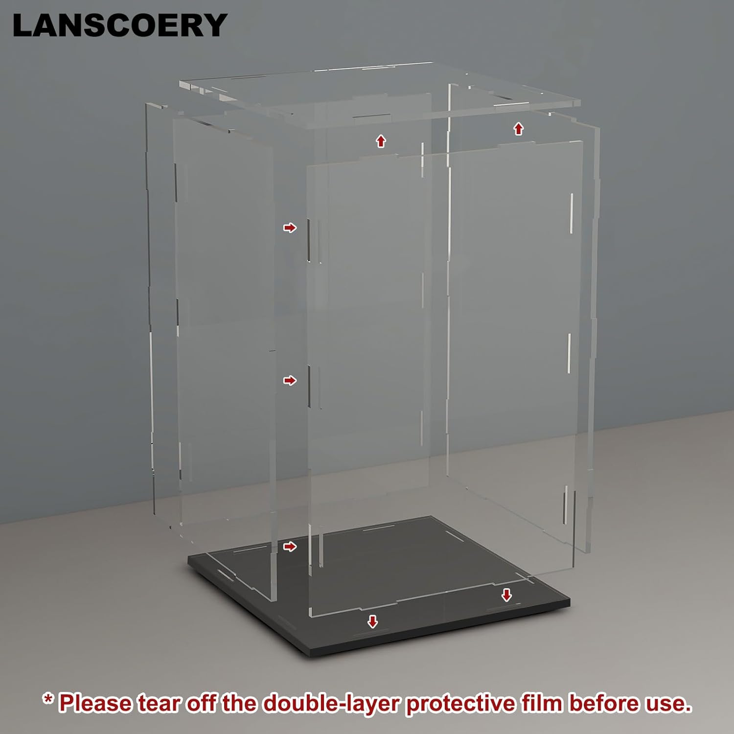 Wholesale OEM ODM LANSCOERY Acrylic Display Case, Assemble Showcase Display Box for Collectibles, with Dustproof & Seamless Display Design, 6x6x10inch Black Base Factory & Supplier