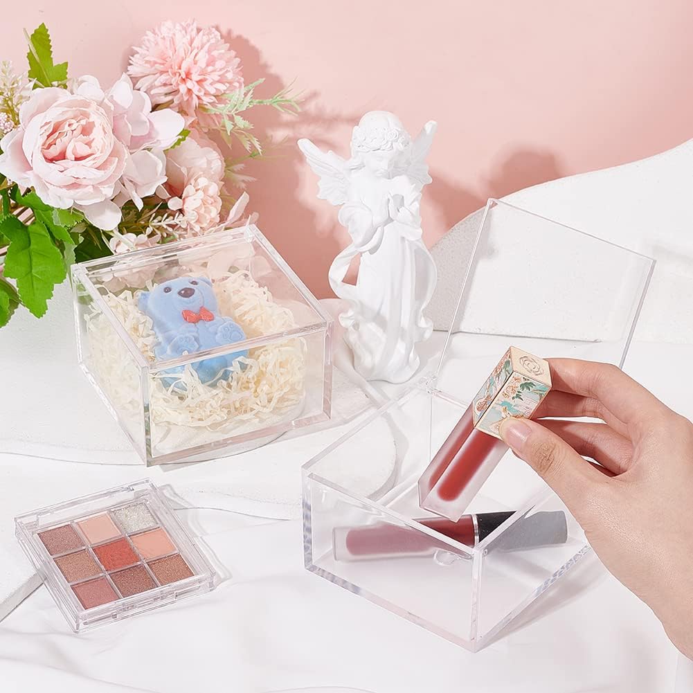 Private Label BENECREAT 2Pcs Acrylic Box with Lid, 4x4x2.3inch Clear Cube Display Case Storage Boxes Organizer Containers for Wedding Birthday Gift Packing Jewelry Office Supplies Storage Custom Logo Service