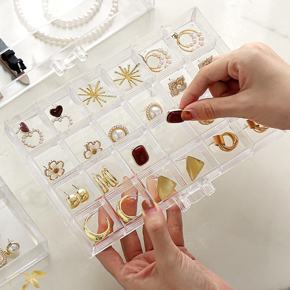 Direct Manufacturer Earring Organizer Box Acrylic Stackable Jewelry Organizer with 3 Drawers 72 Small Compartments Clear Jewelry Display Stand for Stud Earring Ring Pin Display (Transparent) Low MOQ