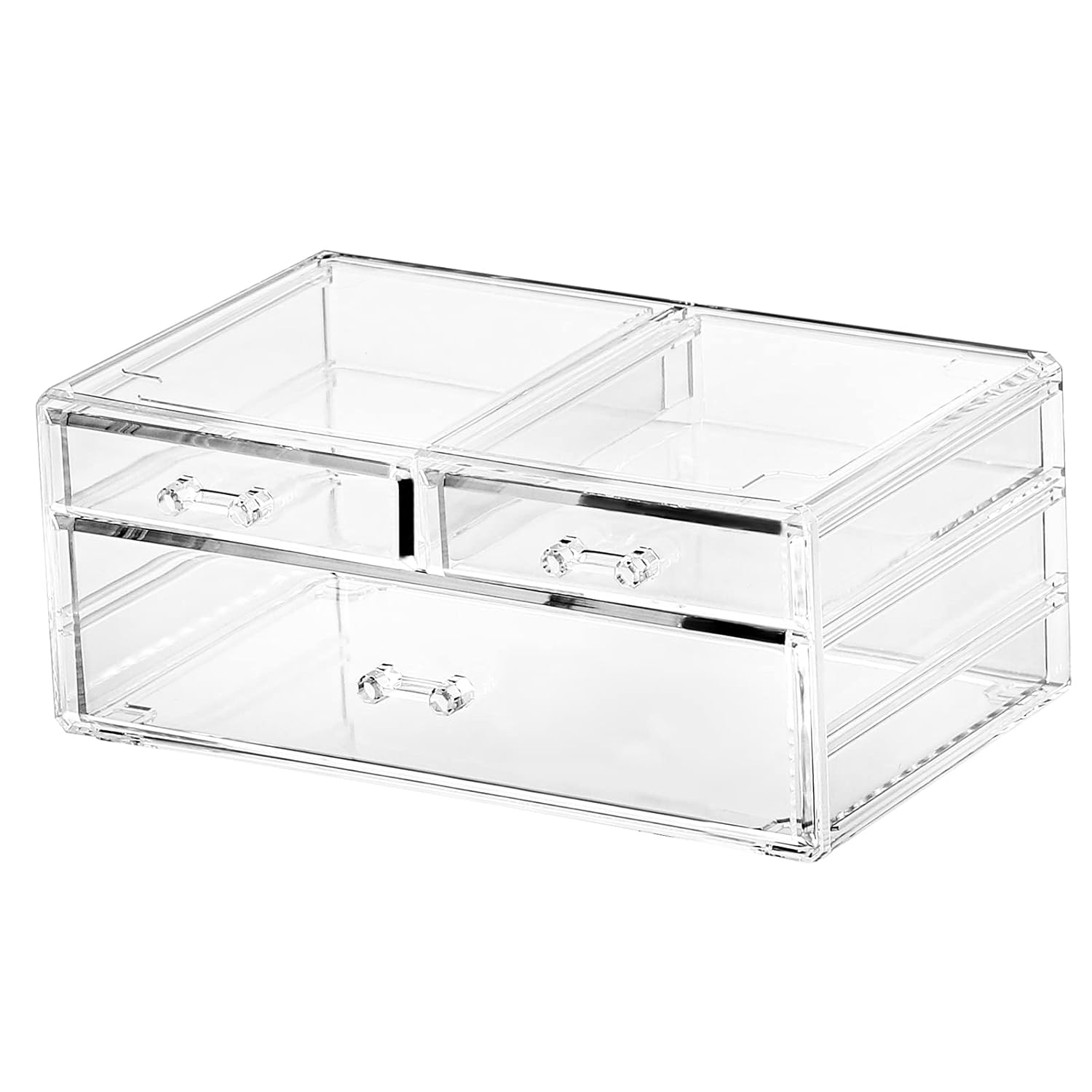 Cq acrylic 1 Pack Clear Stackable Storage Drawers for Vanity,Stackable 3 Drawers Desktop Organizer With Drawers,Cute Desk Storage for Office,Jewelry,Hair Clip,Beauty,Skincare and Make Up Organizers