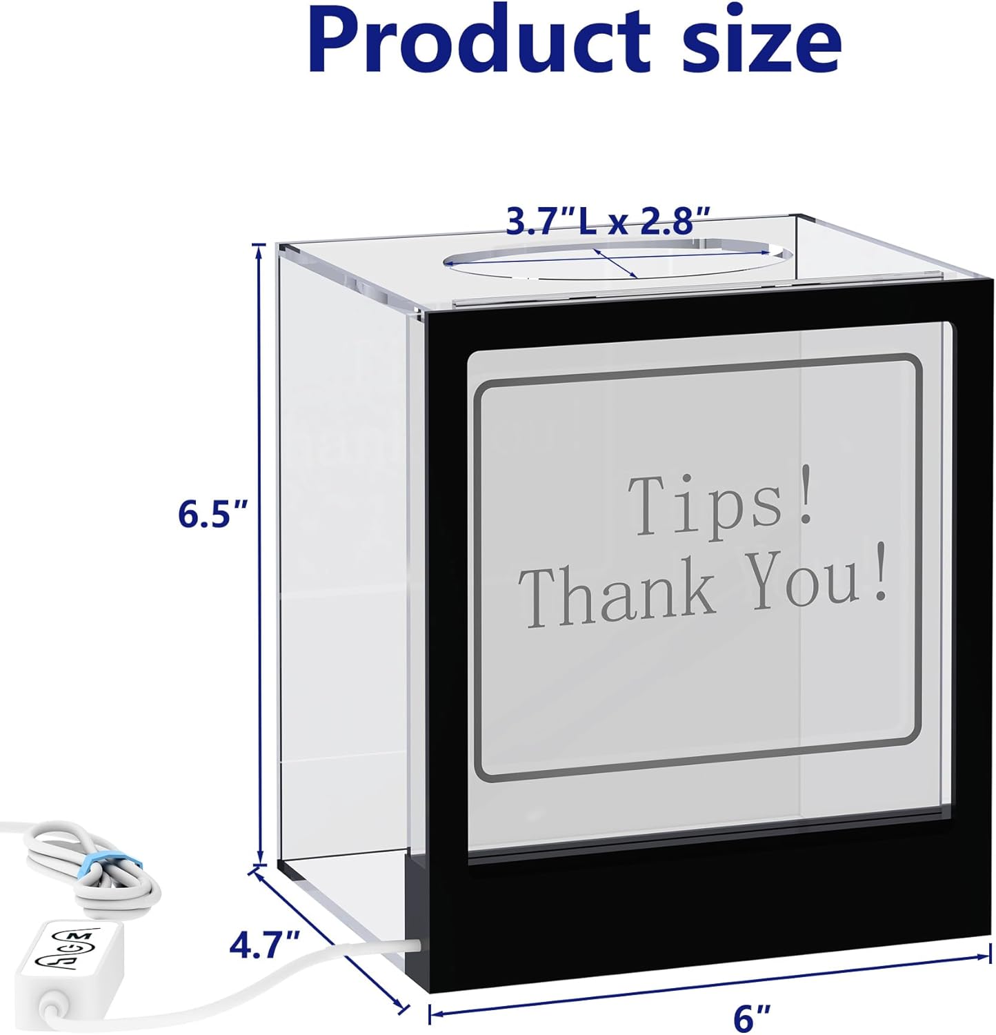 Private Label Lighted Up Tip Jar with Large Opening, Suggestion Box for Tip Collection & Donation, Hundreds Changing Colors LED Lights Tip Box with Customizable Message Sign for Money, Voting and Ballot Ecommerce Ready Product