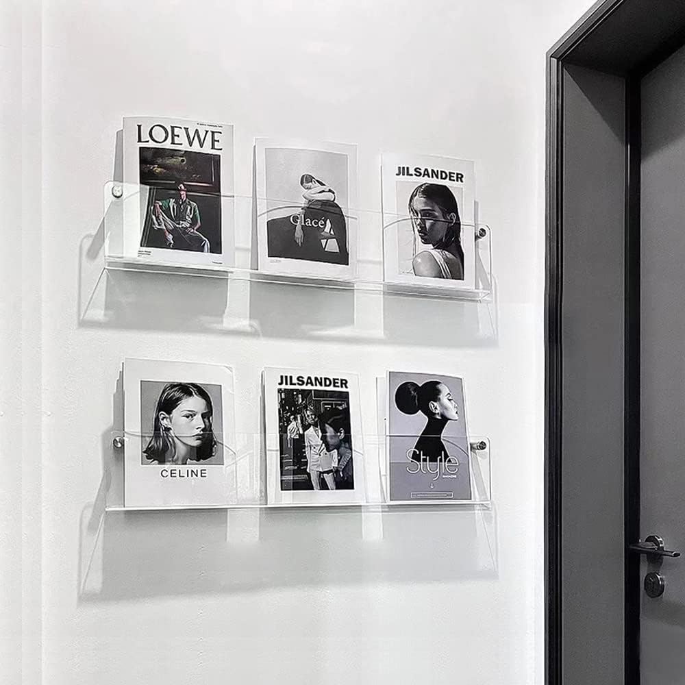 Wholesale DuvinDD 2 Pack Acrylic Magazine Holder Rack Brochure Holder Wall Mount 24 inch Clear Hanging Magazine Rack Floating Bookshelf for Literature Pamphlet Organizer for Room Office, with Mounting Kit China Factory Bulk Supply