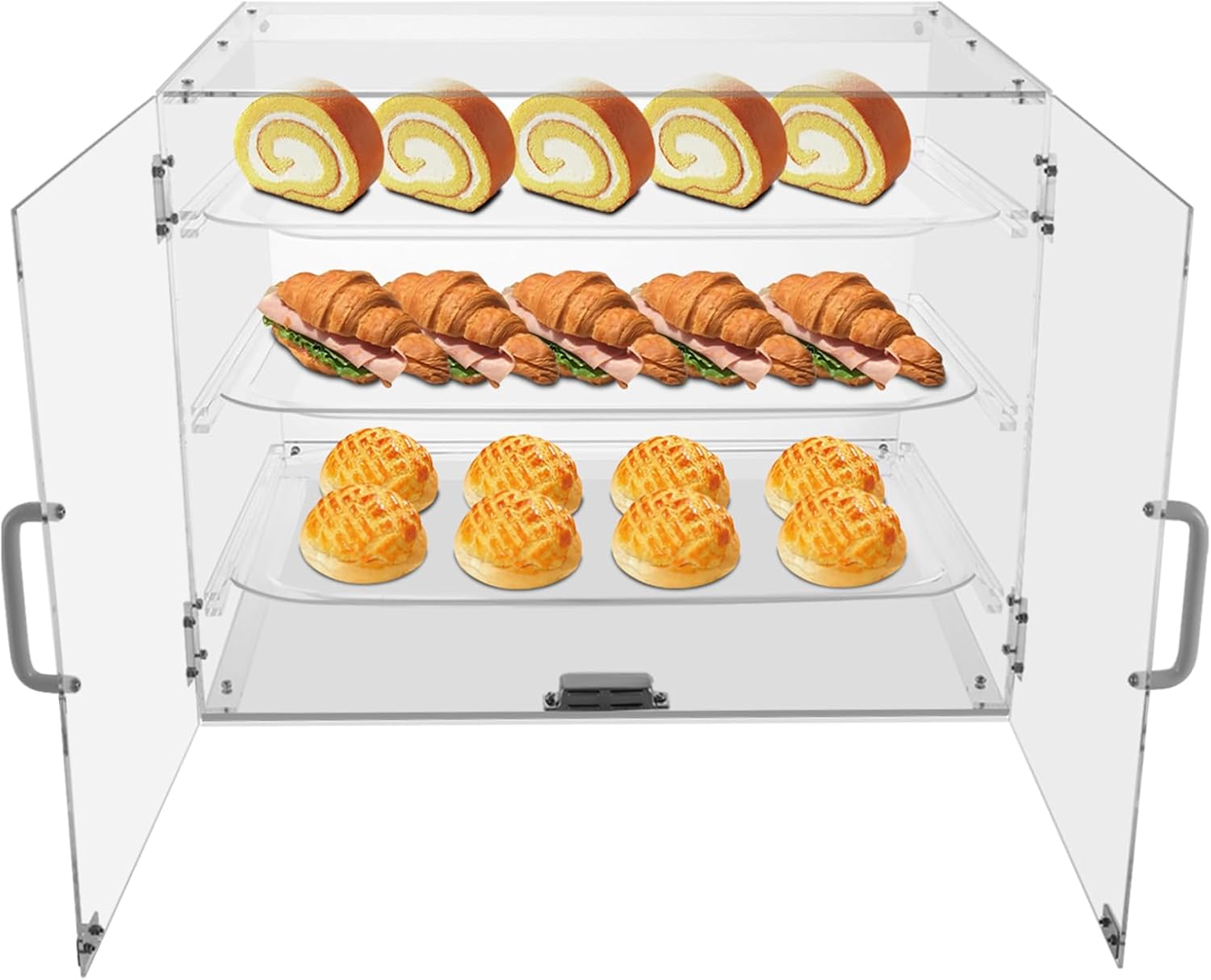3 Tiers Acrylic Bakery Display Case, Countertop Pastry Display Cabinet for Bread, Dessert, Cookie, 3 Trays Biscuit Exhibition Box for Coffee Shop, Snack Store, 21.3'' x 17.3'' x 16.5''