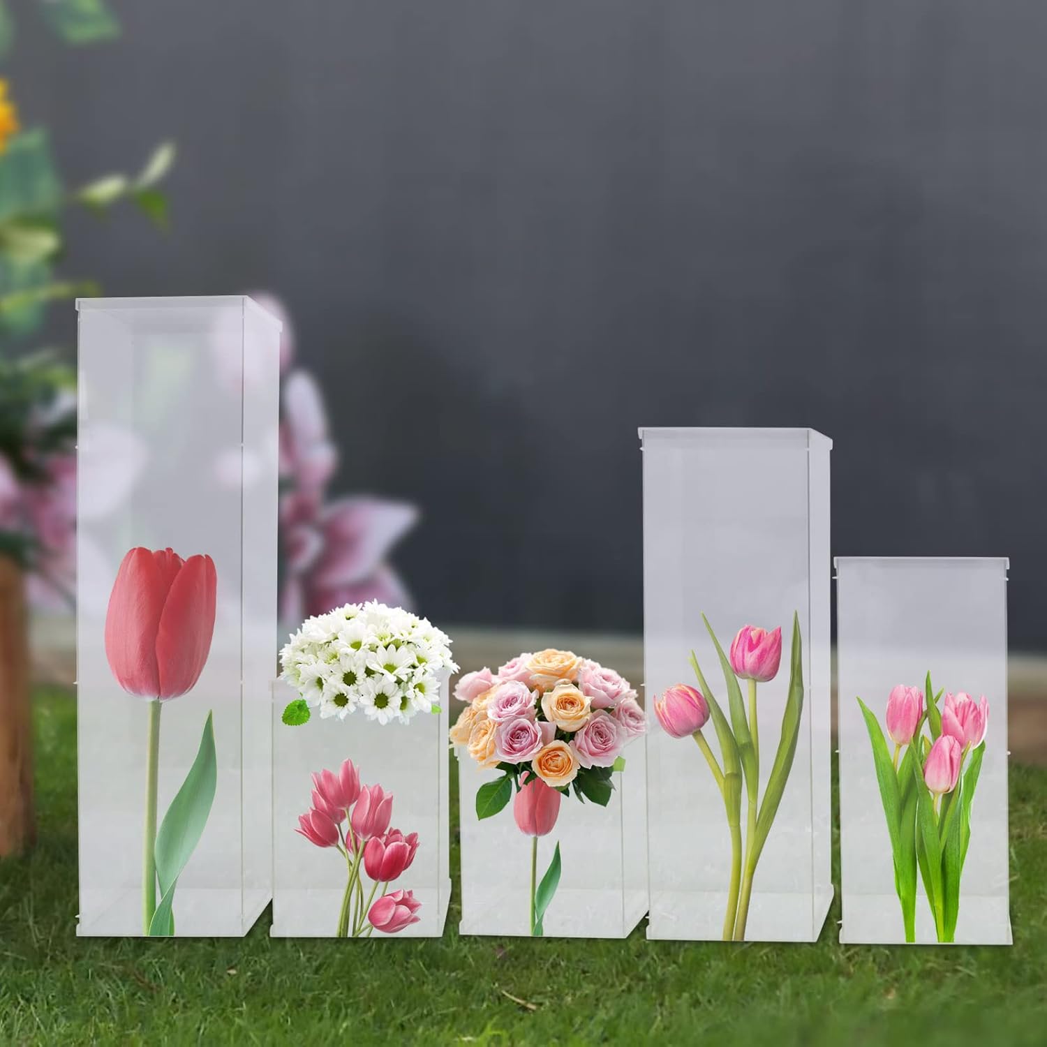 Private Label 5 Pcs Clear Acrylic Pedestal Display Stands, Rectangular Acrylic Vases for Wedding, Parties & Home Decor OEM Wholesale Manufacturer