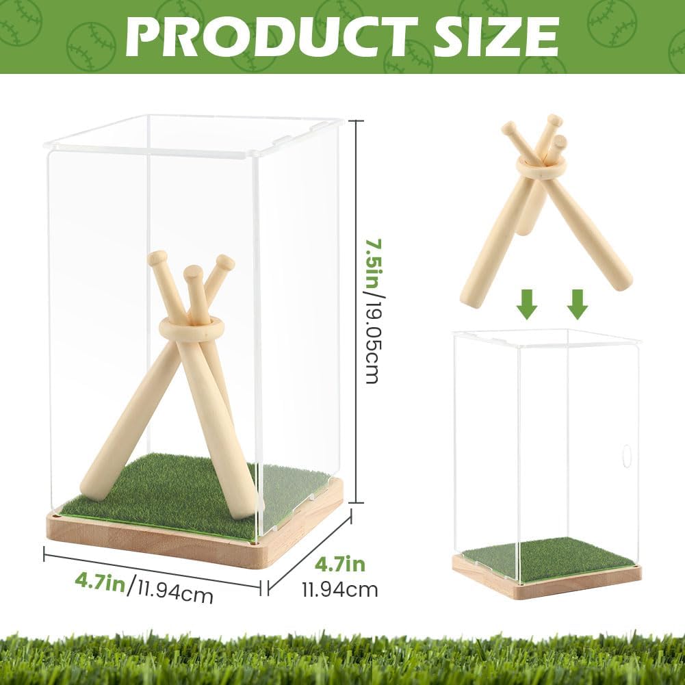 ODM Baseball Display Case with Stand Holder, Acrylic Box with Grass Pad Memorabilia Showcase Holder, Wooden Base for Balls, Autographed/Memorabilia Signed Baseball Clear Case Cube(Color:Clear) Custom Logo Service