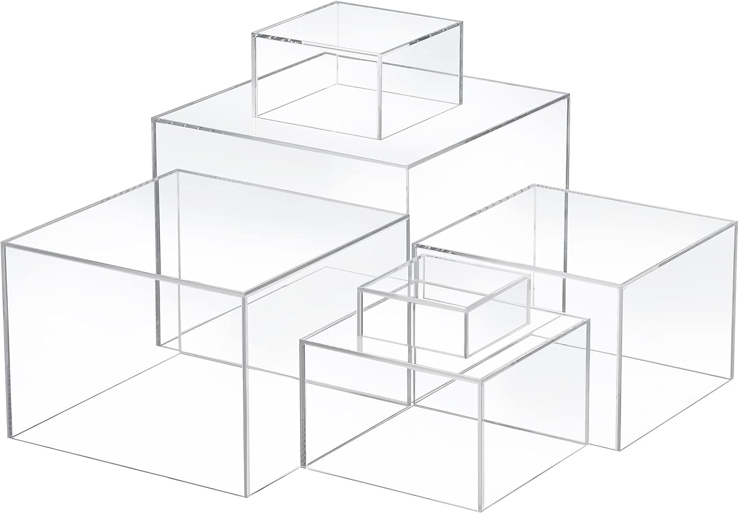 Geelin 6 Pack Acrylic Risers for Display Acrylic Cube Boxes Risers Display Stands with Hollow Bottoms Decorative Stand for Jewelry Candy Table Decor 6 Sizes(Clear)