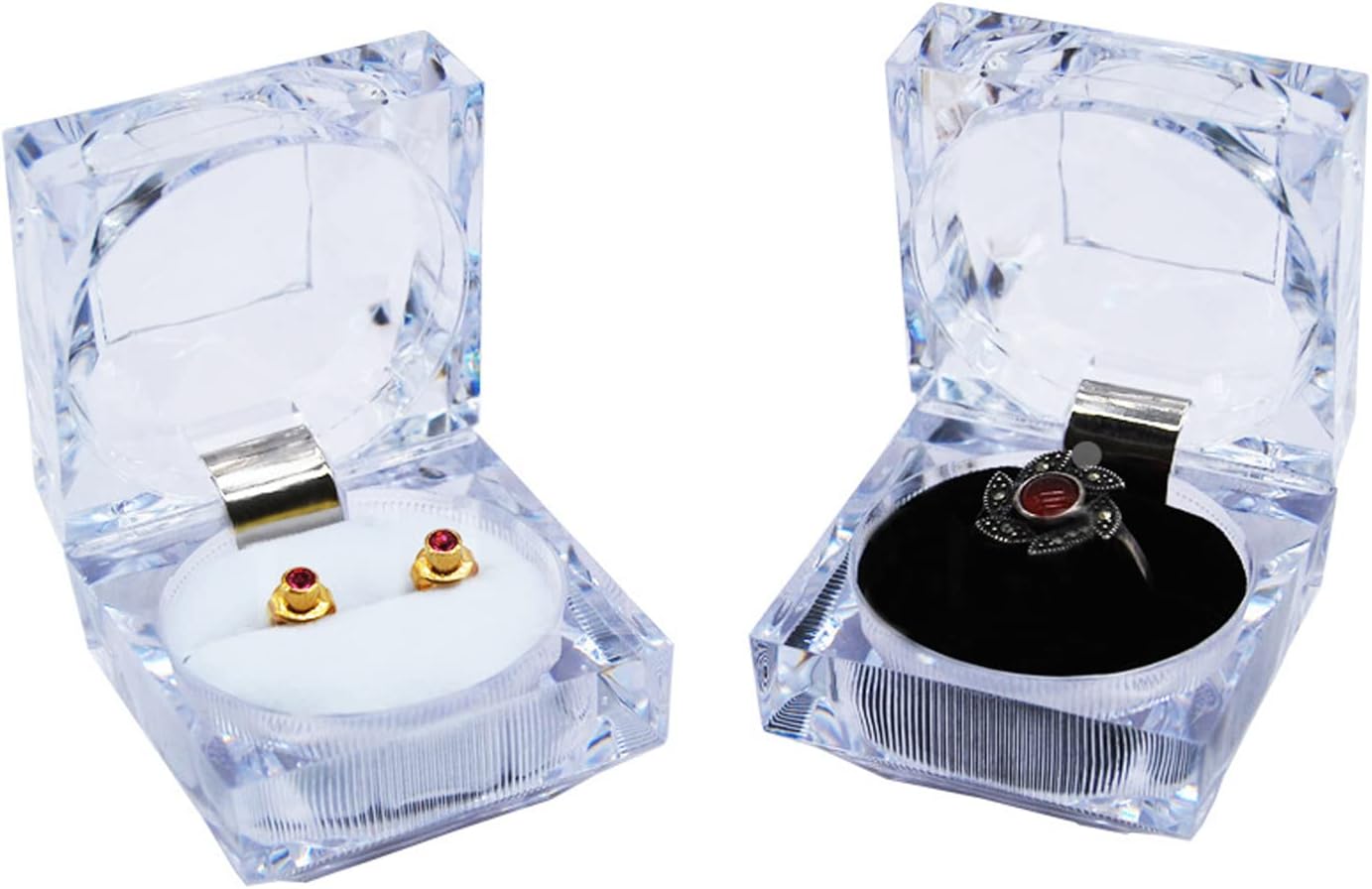 ODM Thickened 12 pcs Clear Crystal Ring Gift Boxes Earrings Jewelry Storage Box Acrylic Display Organizer Case for All Kinds of Ring Earrings Velvet Insert Black, 1.8" x 1.8" x 1.8" Custom Mold Development