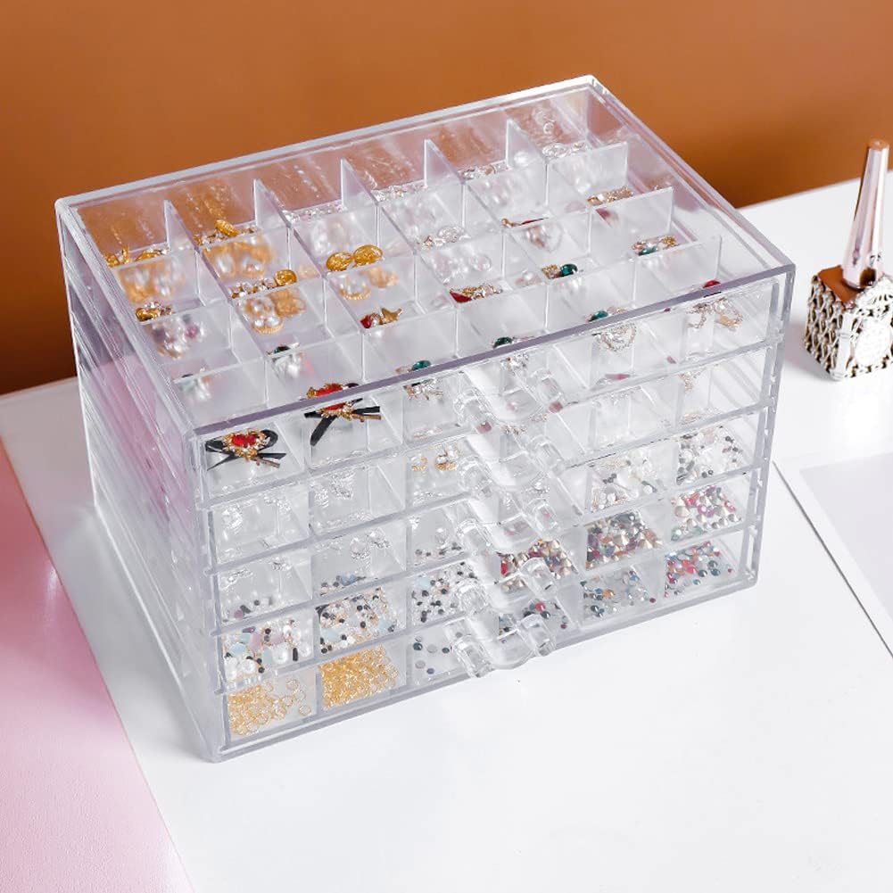 Direct Manufacturer Earring Storage Box Organizer, Acrylic Jewelry Storage Box Holder 5 Drawers Transparent Jewelry Display Stand with 120 Small Compartments Gift Boxes for Women Girls (Clear) Low MOQ