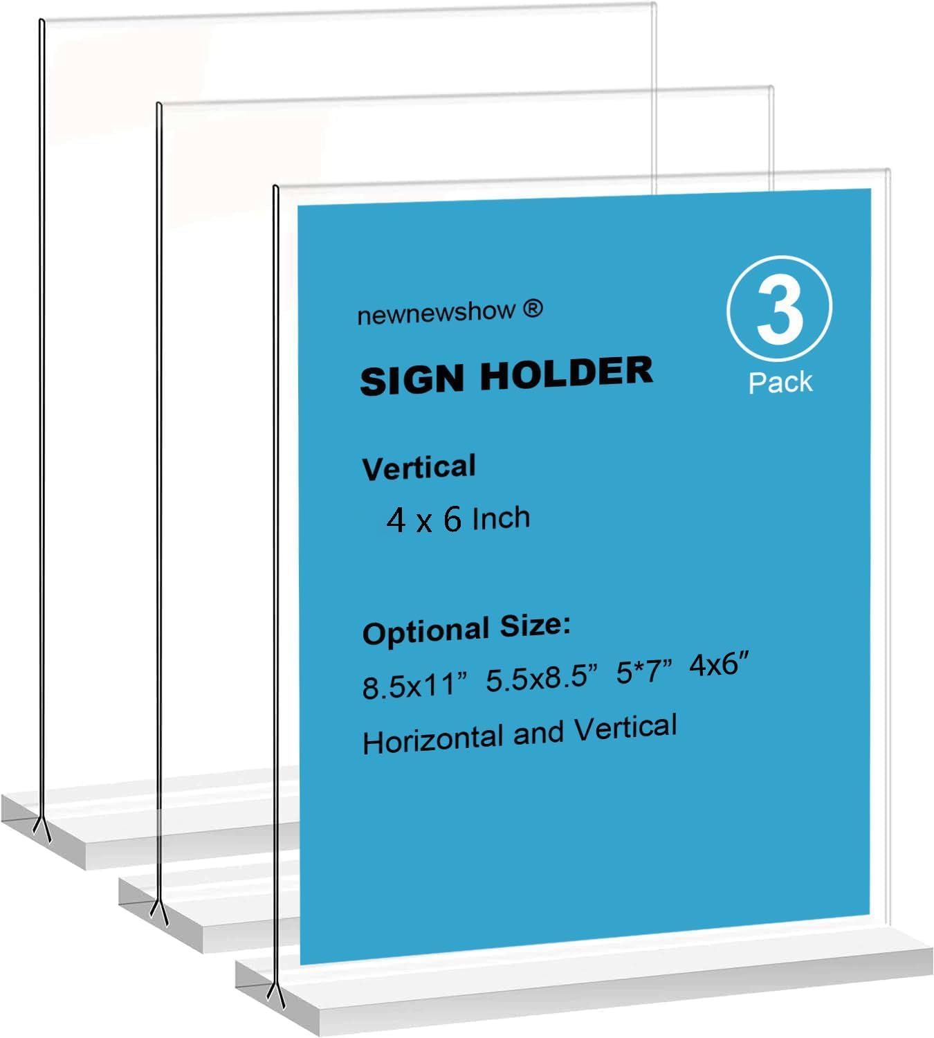 newnewshow 3 Pack 4x6 inch Acrylic Sign Holder T Shape Double Sided Desktop Display Holder Flyer Holder Menu Holder