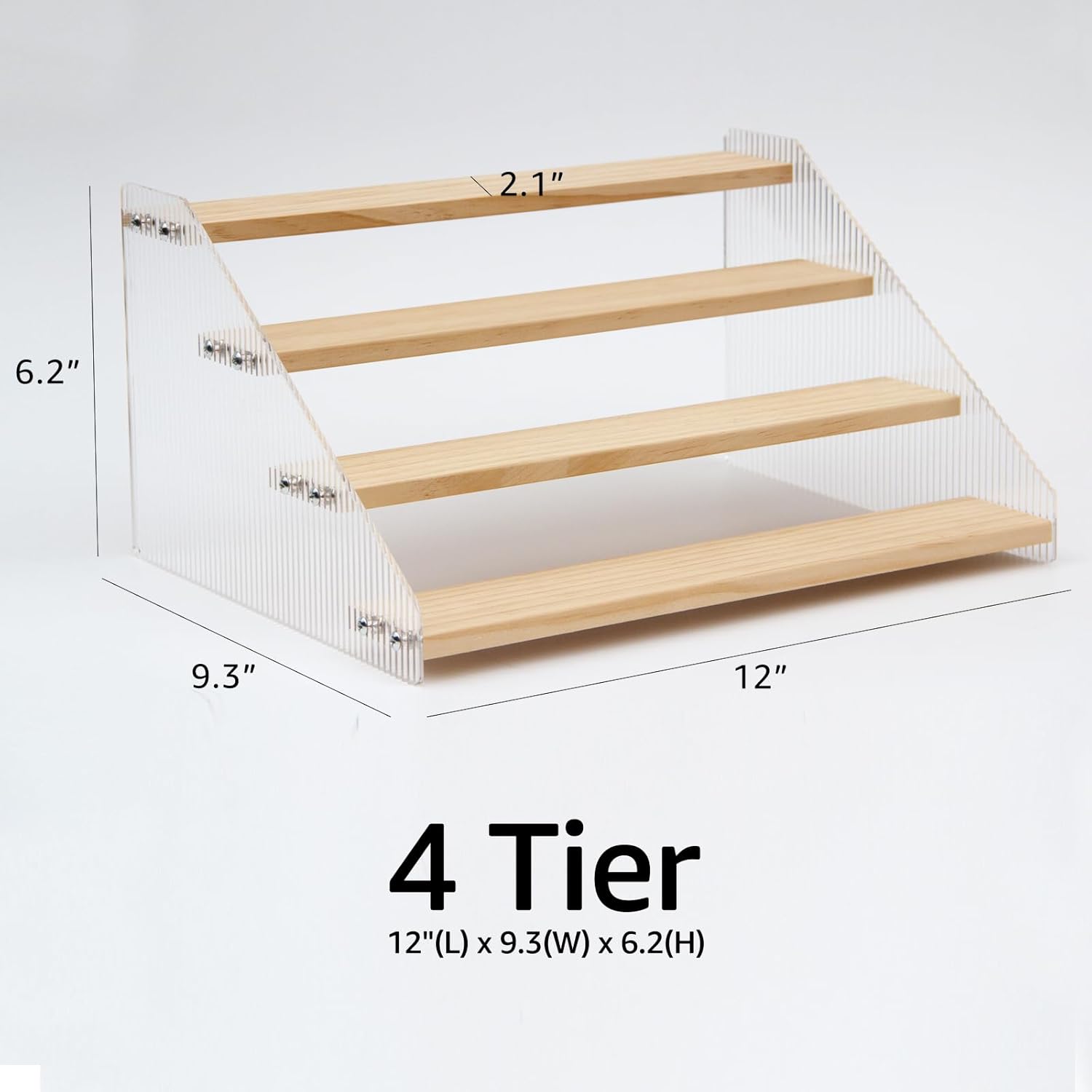 Private Label nianfeng Tiered Spice Rack, 4-Tier Spice Pantry Kitchen Cabinet Organizer, 12-Inch, Natural Wood Acrylic Stair Riser Stand, Countertop Seasoning Shelf Dropshipping Friendly