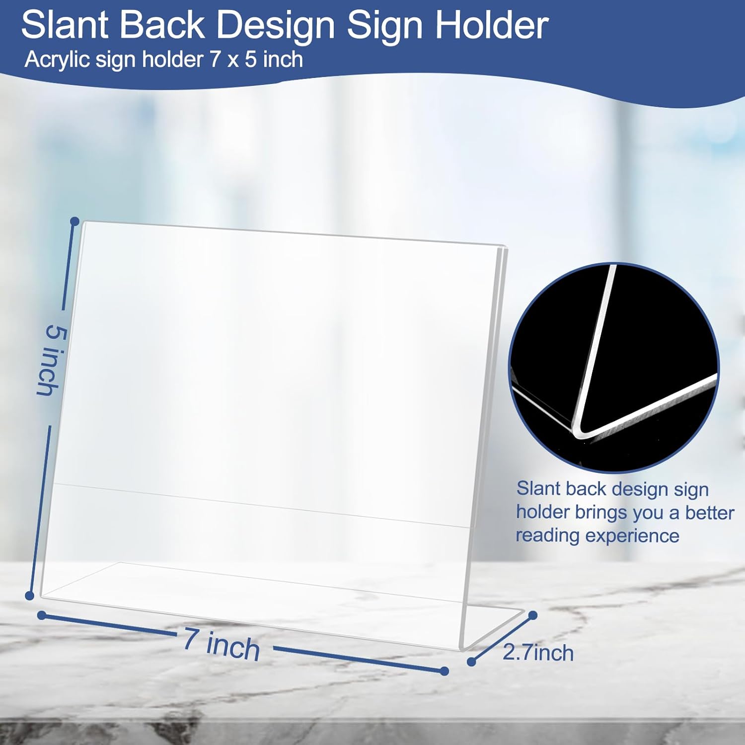 Wholesale Slanted Back Acrylic Sign Holder 5 x 7 Horizontal, Clear Tabletop Acrylic Stands for Display 7 x 5, Plastic Paper Sign Holder for Office, Home, Restaurant (6 Pack 7x5 Inches) China Factory Bulk Supply