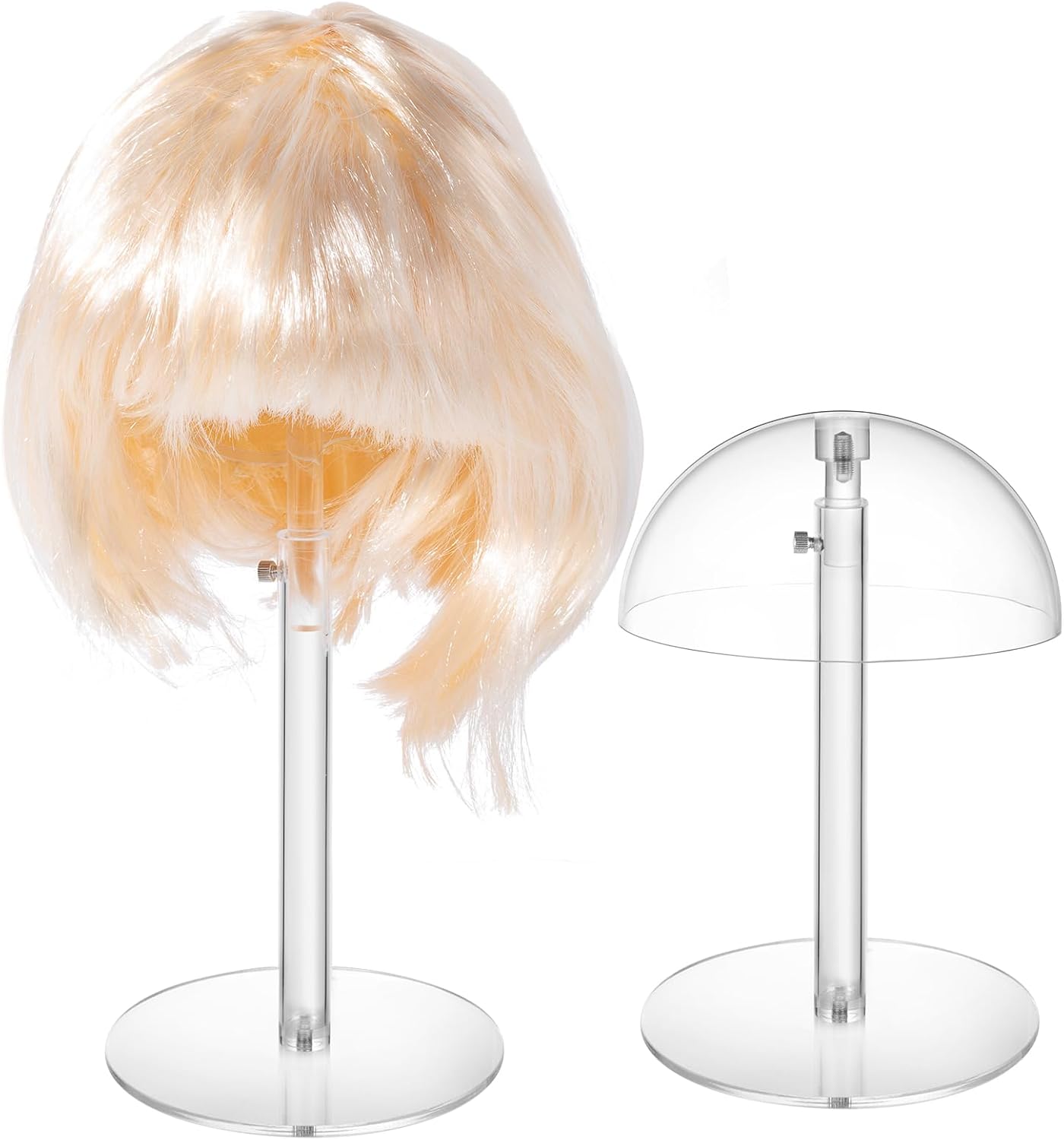 2 Pack Clear Acrylic Hat Display Stand Height Adjustable, Countertop Hat Holder for Baseball Caps Cowboy, Wig Head Counter Stand for Closet (PATENT PENDING)