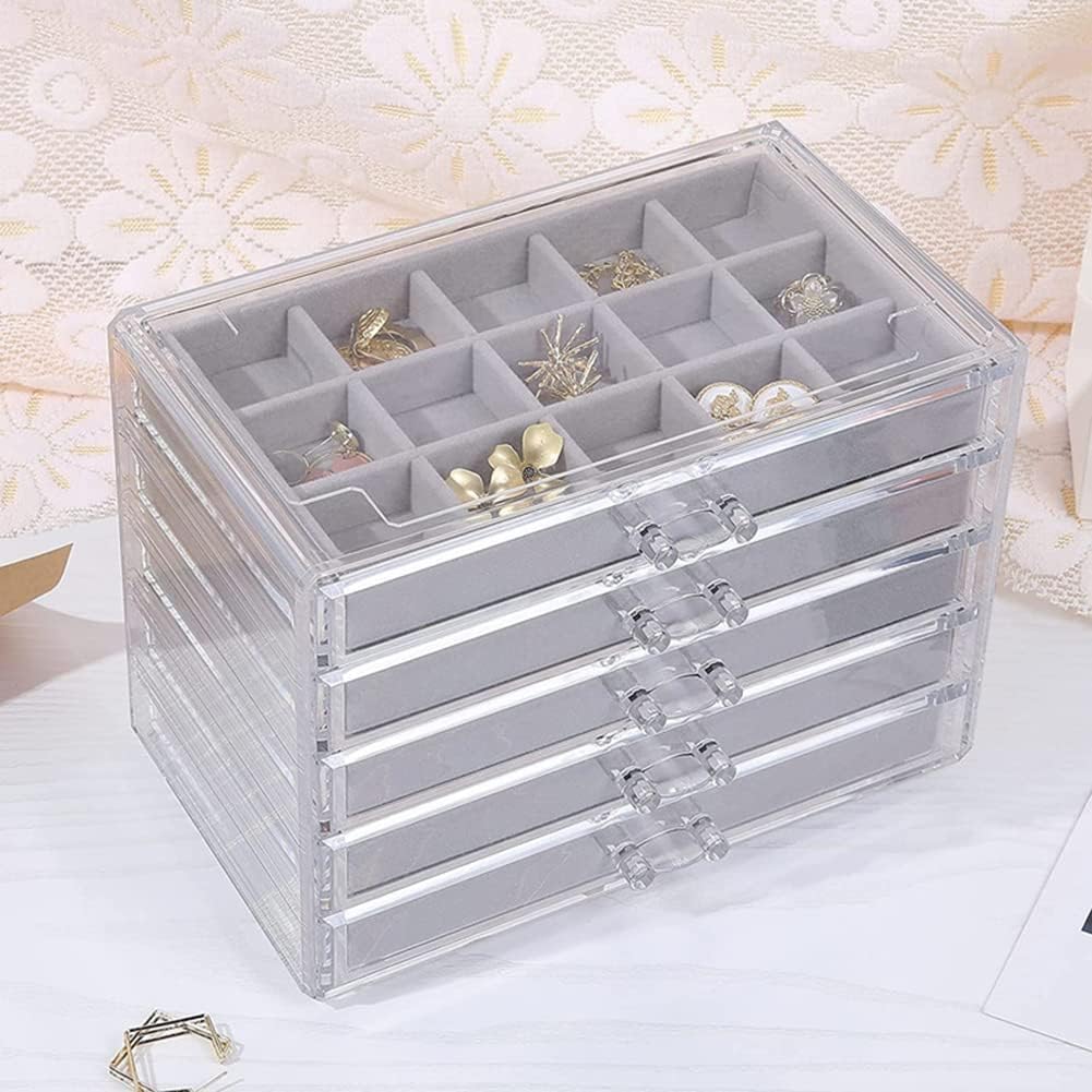 Direct Manufacturer Clear Jewelry Box Acrylic Velvet Jewelry Organizer, Jewelry Tray Drawer Organizer, Necklace Storage Jewellery Display Trays Box for Dresser, Jewelry Drawer Dividers Container Low MOQ