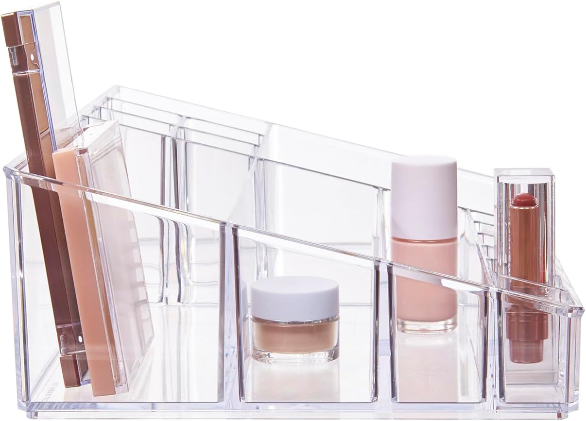 Private Label STORi Audrey Clear Vanity Makeup Organizer | 15-Compartment Holder for Brushes, Eyeshadow Palettes, & Beauty Supplies | Stacks on Audrey Storage Drawers | Made in USA Factory Direct Price
