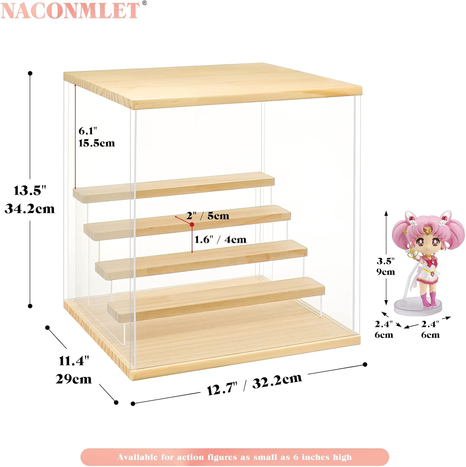 Private Label Clear Acrylic Display Case with Led Light for Figure ,5 Tier Display Stand Dustproof Display Box for Collectibles Organize Storage Box Popmart Doll Toy（5 Tier-W*D*H-12.6"x11.4"x13.3"inches） Ecommerce Ready Product