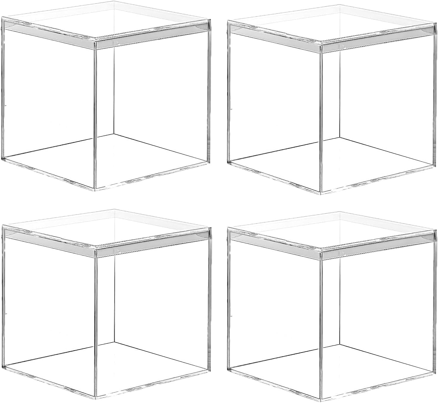 4 Pack Clear Acrylic Box with Lid, 3.9x3.9x3.9 Inch Acrylic Boxes for Display, Small Acrylics Box Clear Plastic Box, Plastic Square Cube for Candy Jewelry Storage Container Boxs