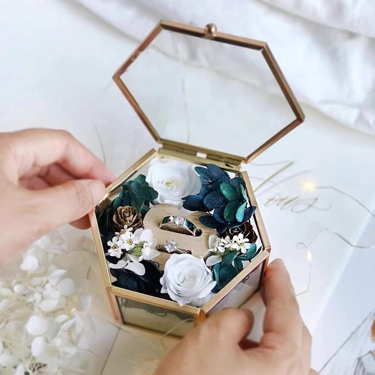 ODM Vintage Glass Jewelry Box - Hexagon Gold Glass Keepsake Box for Storage Ring Earring Trinket, Jewelry Organizer and Decorative Gift for Women and Girls Custom Mold Development