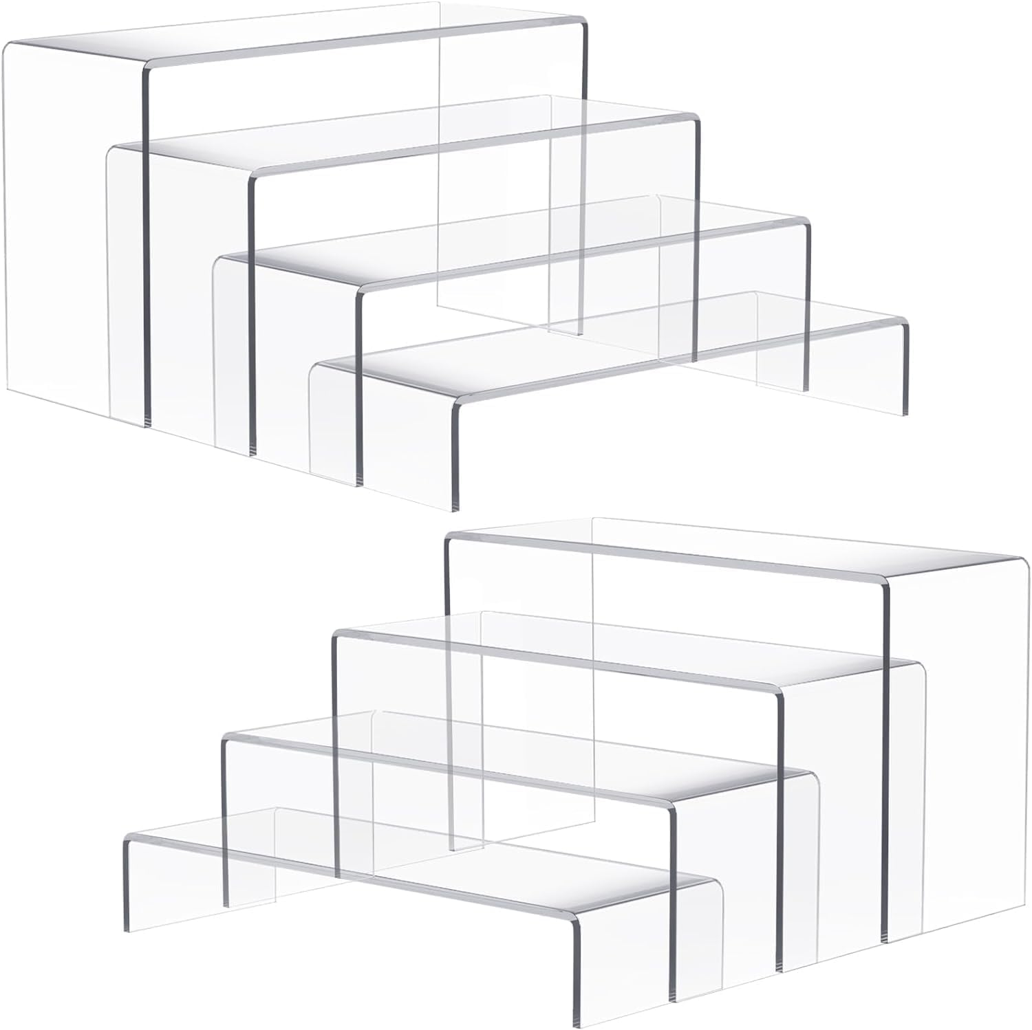 2 Set Large Acrylic Risers, 8 Pcs Rectangular Clear Acrylic Display Stand, Display Risers Shelf for Retail Desktop Shoe Showcase Jewelry Funko Pop Figures