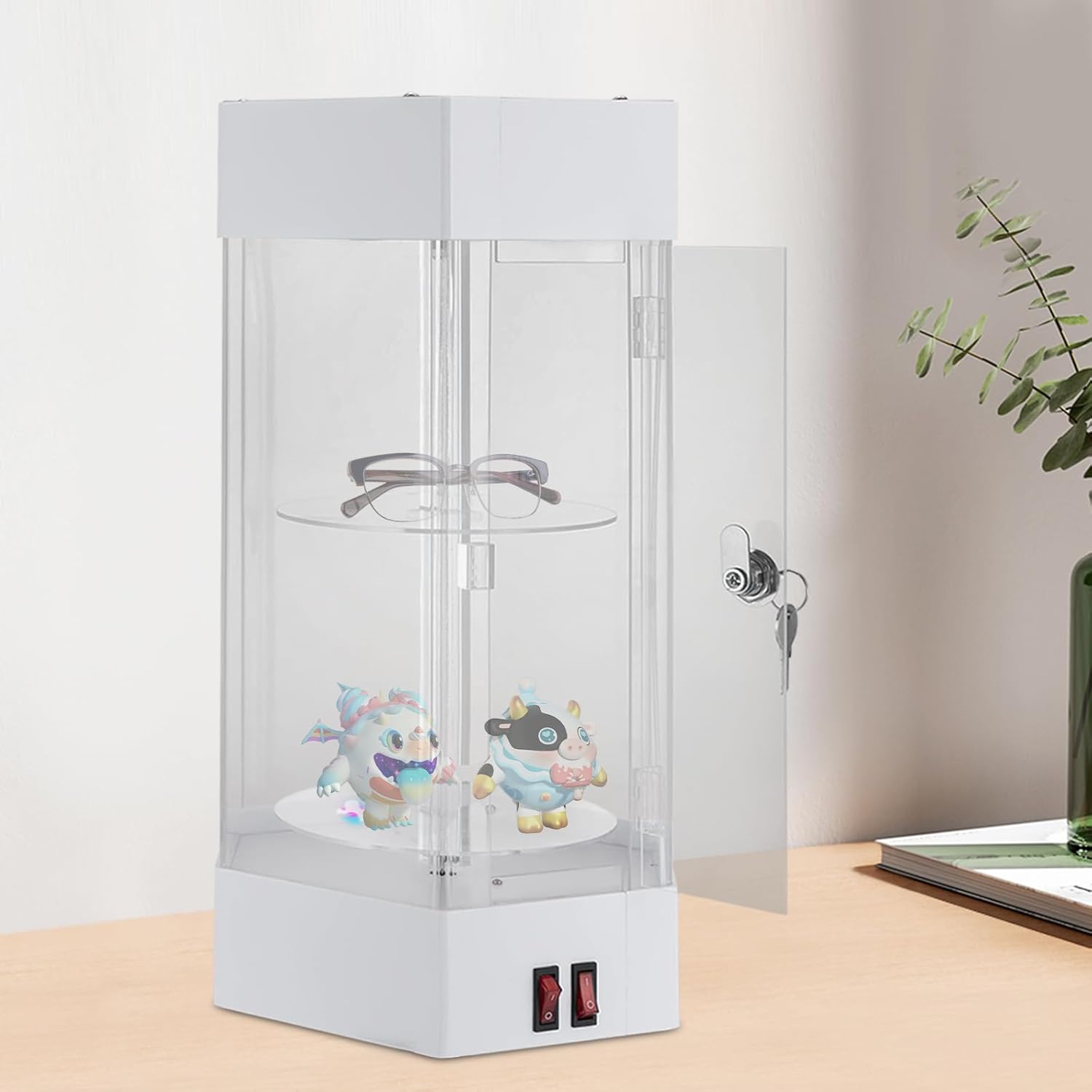 Private Label Electric Rotating Display Case Lockable Acrylic Jewelry Display Case Modern Collection Storage Display Cabinet Showcase Jewelry Storage Organizer with LED Lights and Locks for Home Shop, White & Clear Custom Mold Development