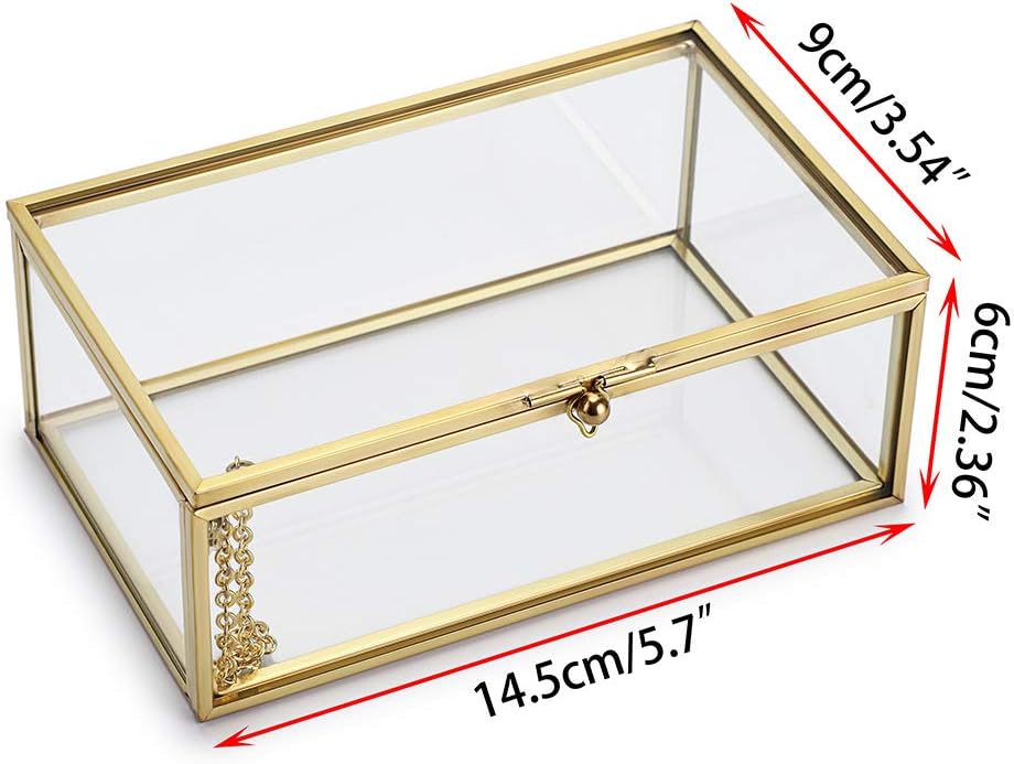Direct Manufacturer Hipiwe Vintage Glass Keepsake Box, Rectangle Jewelry Display Organizer Box Vanity Lidded Box Home Decor Accent Decorative Box for Storage Trinket Rings Bracelet Low MOQ