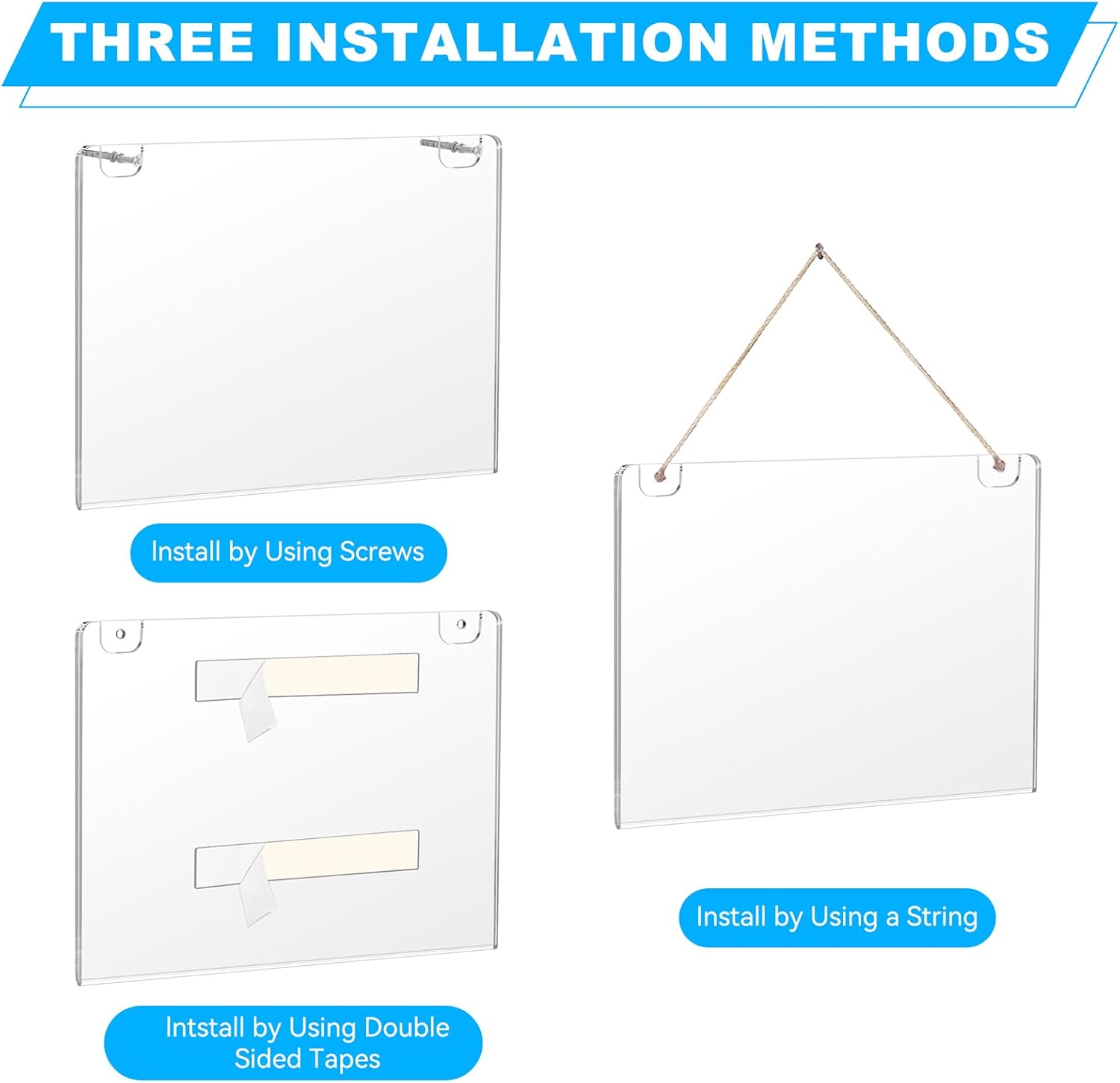 Wholesale EHWINE 4 Pack 8.5x11 Wall Mount Acrylic Sign Holder Horizontal, Acrylic Wall Sign Photo Menu Flyer Display Holder, Plastic Clear Picture Adhesive Frames for Office Party (Provide Mounting Screws) China Factory Bulk Supply