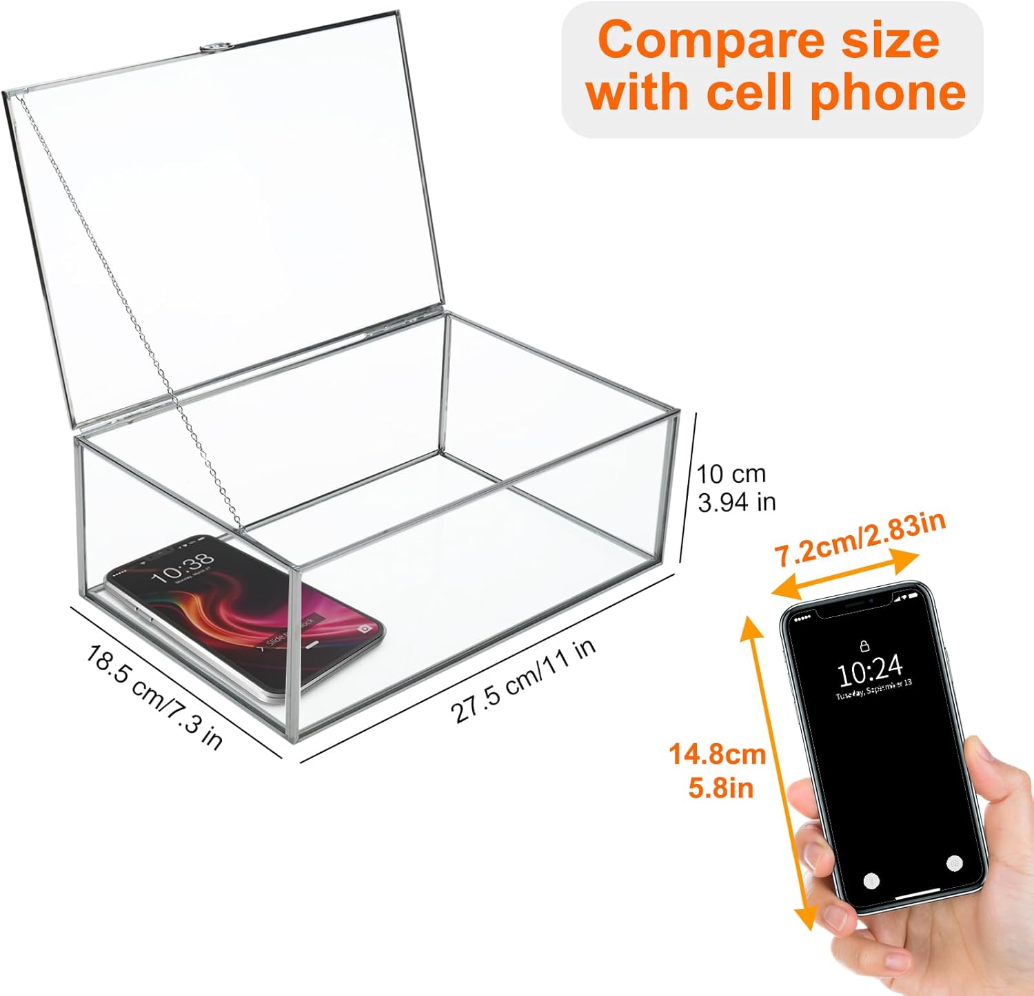 ODM HighFree Vintage Glass Box with Lid - Clear Jewelry Glass Display Box Keepsake Box - Home Decor Decorative Box for Trinket Rings Bracelet (Silver, Large) Custom Mold Development