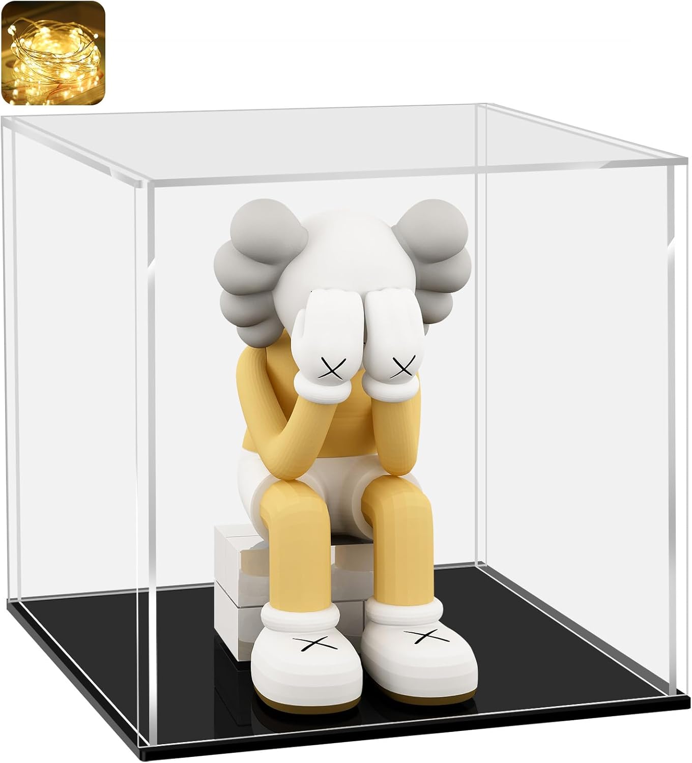 LANSCOERY Acrylic Display Case, Assemble Showcase Display Box for Collectibles, with Dustproof & Seamless Display Design, 11x11x11inch Black Base
