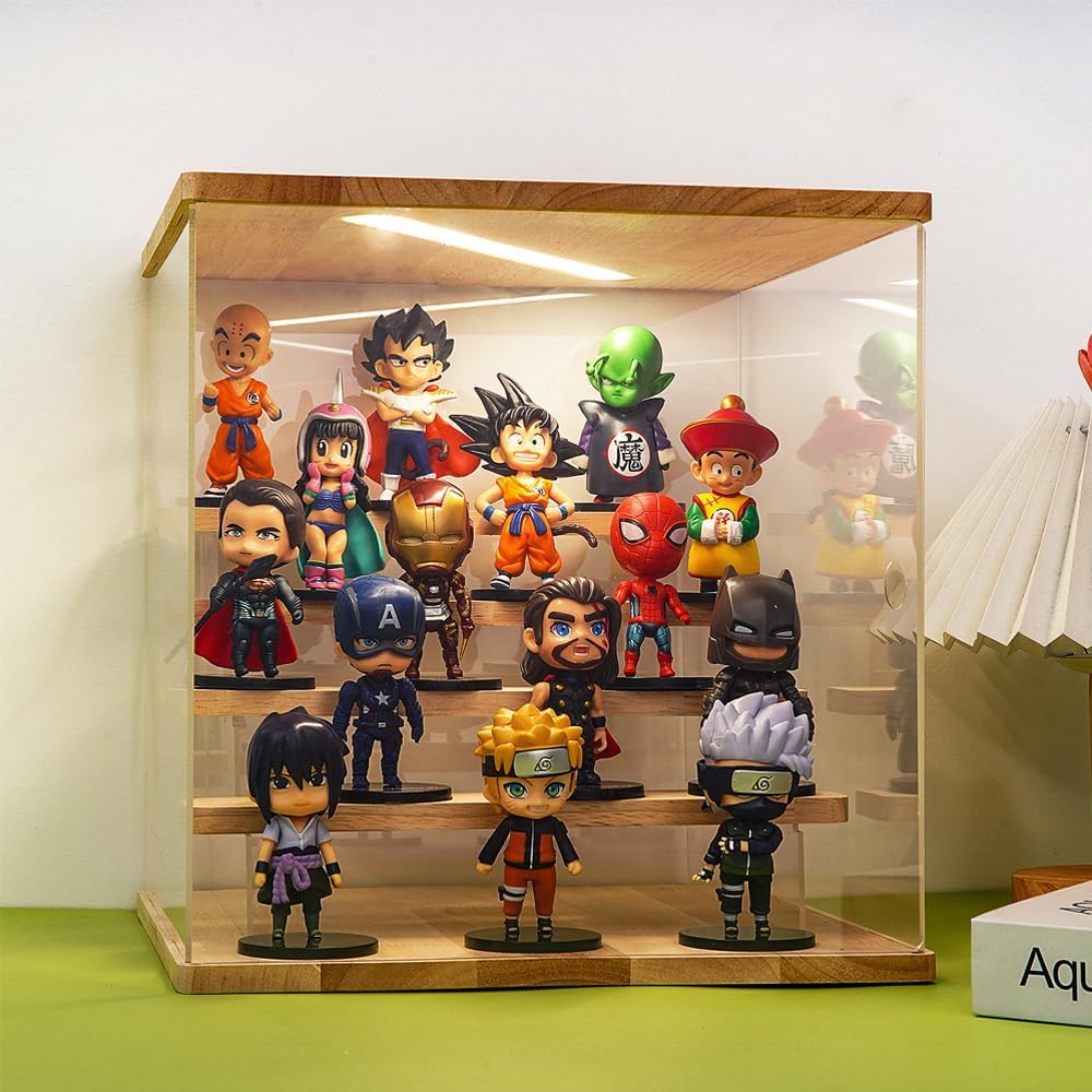 Private Label Lighted Display Case – Clear Acrylic Display Box with LED Light, 2 to 5 Tier Dustproof Stand for Collectibles, Action Figures, Funko Pop, Vitrinas para Colecciones (3 Tier 12.6x2.5x10.4inch) Ecommerce Ready Product