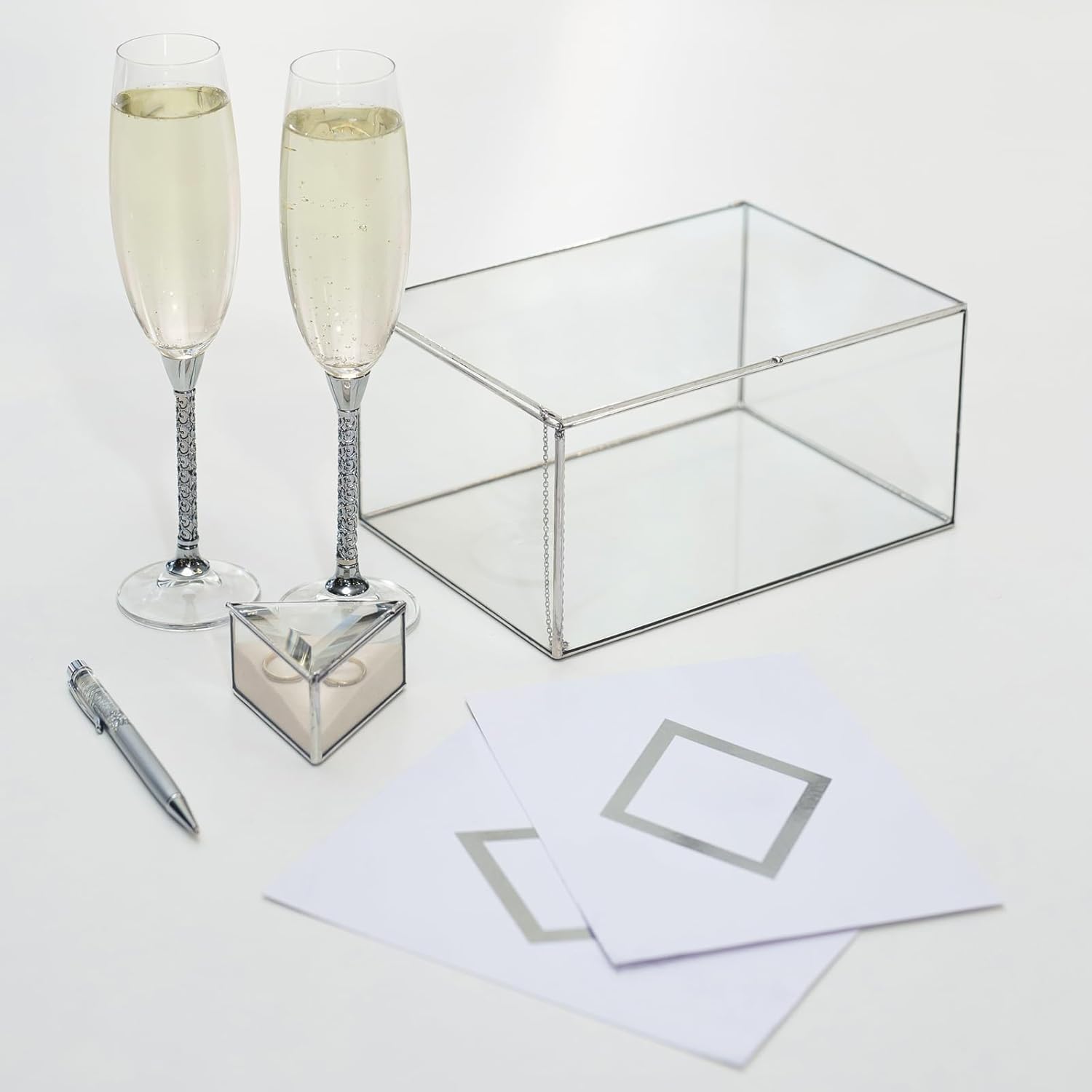 ODM HighFree Vintage Glass Box with Lid - Clear Jewelry Glass Display Box Keepsake Box - Home Decor Decorative Box for Trinket Rings Bracelet (Silver, Large) Custom Mold Development