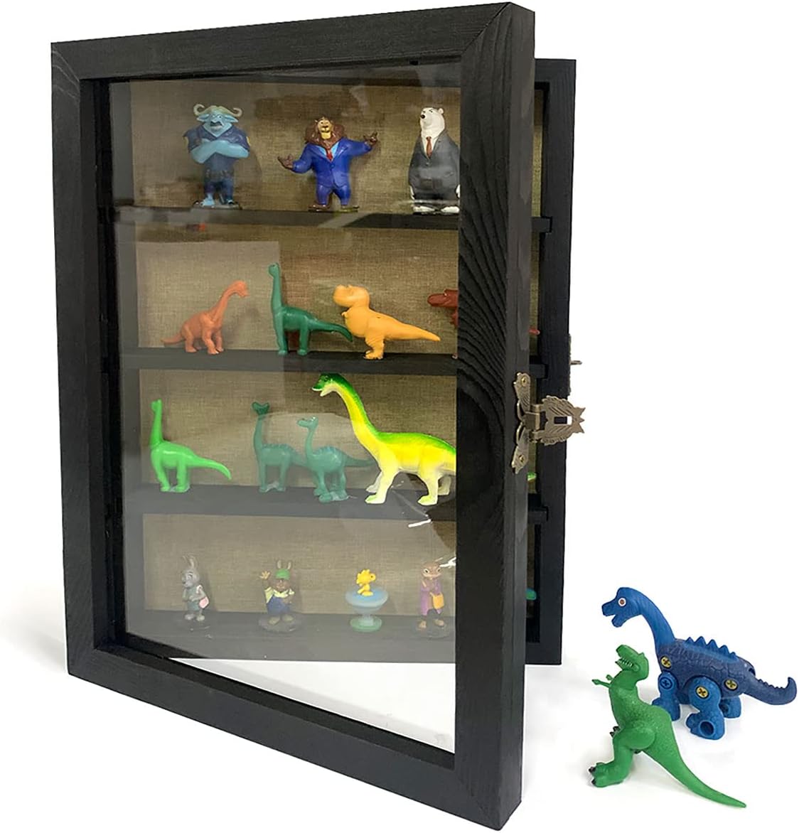 WANLIAN Large Shadow Box with Shelves, 11x16 Wooden Shadow Box Display Cabinet with Acrylic Window, 3 Removable Shelves and Linen Back, for Displaying Photo Souvenir Collection (Black)