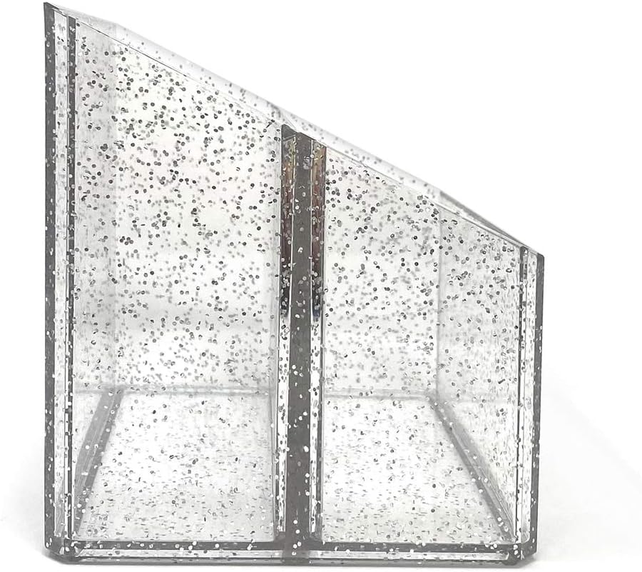Private Label Isaac Jacobs Clear Acrylic 2-Section Organizer, Remote Holder & Multi-Functional Makeup, Brush, Pen & Pencil Storage Solution, for The Home, Bathroom, Office, Child’s Desk (2-Section, Silver Glitter) Custom Logo Service