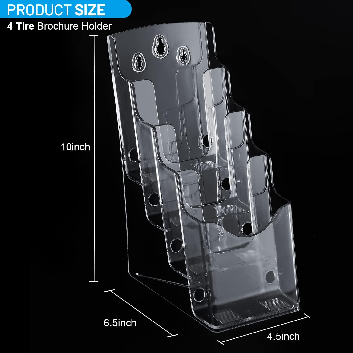 Wholesale 4 Pcs Acrylic Brochure Holder, 4 x9 Inches Flyer Holder, 4 Tier Clear Pamphlet Holder, Magazine Literature Organizer Holder, Brochure Display Stand, For Wall Mount or Desktop Use China Factory Bulk Supply
