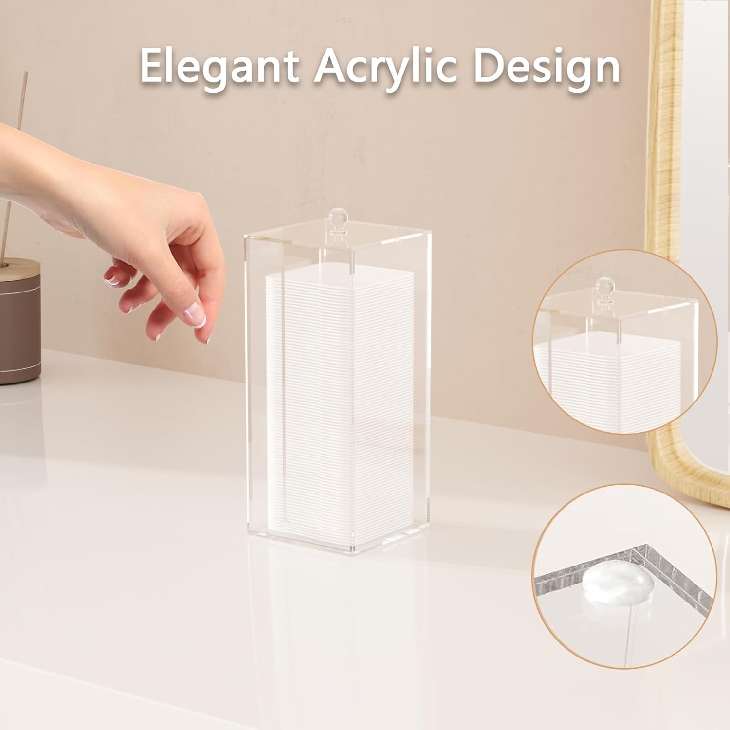 Private Label Acrylic Clean Pad Storage Box for Clean Skin Club, Cotton Pad Dispenser, Square Rounds Cotton Pad Holder (Pad Not Included) - Vertical with Lid Custom Logo Service